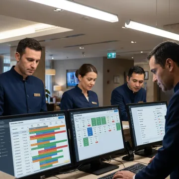 Hotel staff using cloud PMS dashboard
