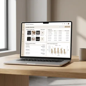 Jewellery ERP dashboard on laptop