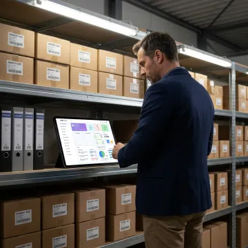 Business owner reviewing stock reports