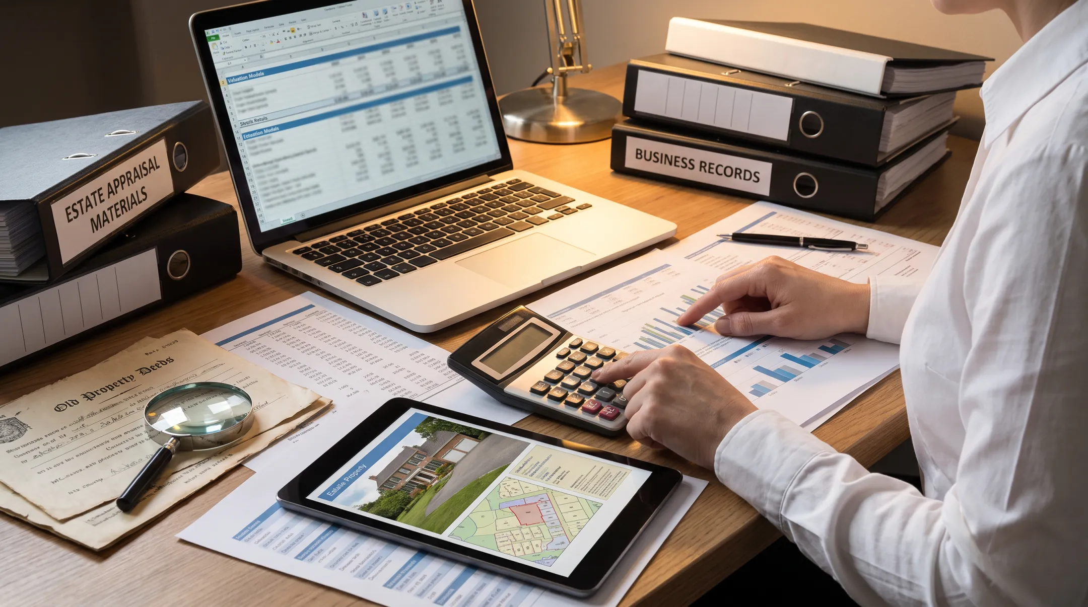 Business valuation professional preparing estate tax appraisal documentation