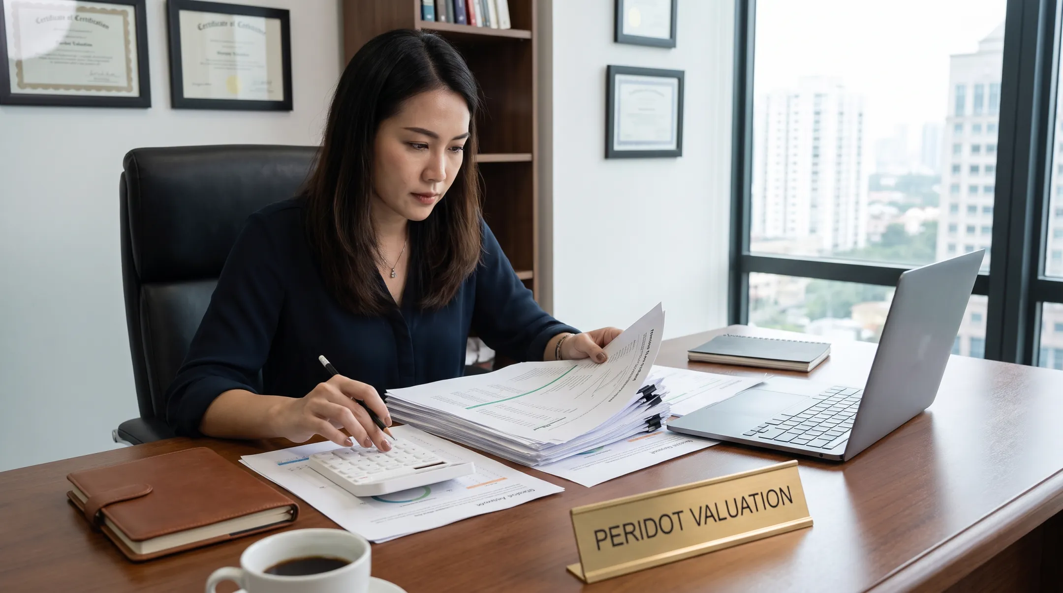 Peridot Valuation business appraiser reviewing valuation documents