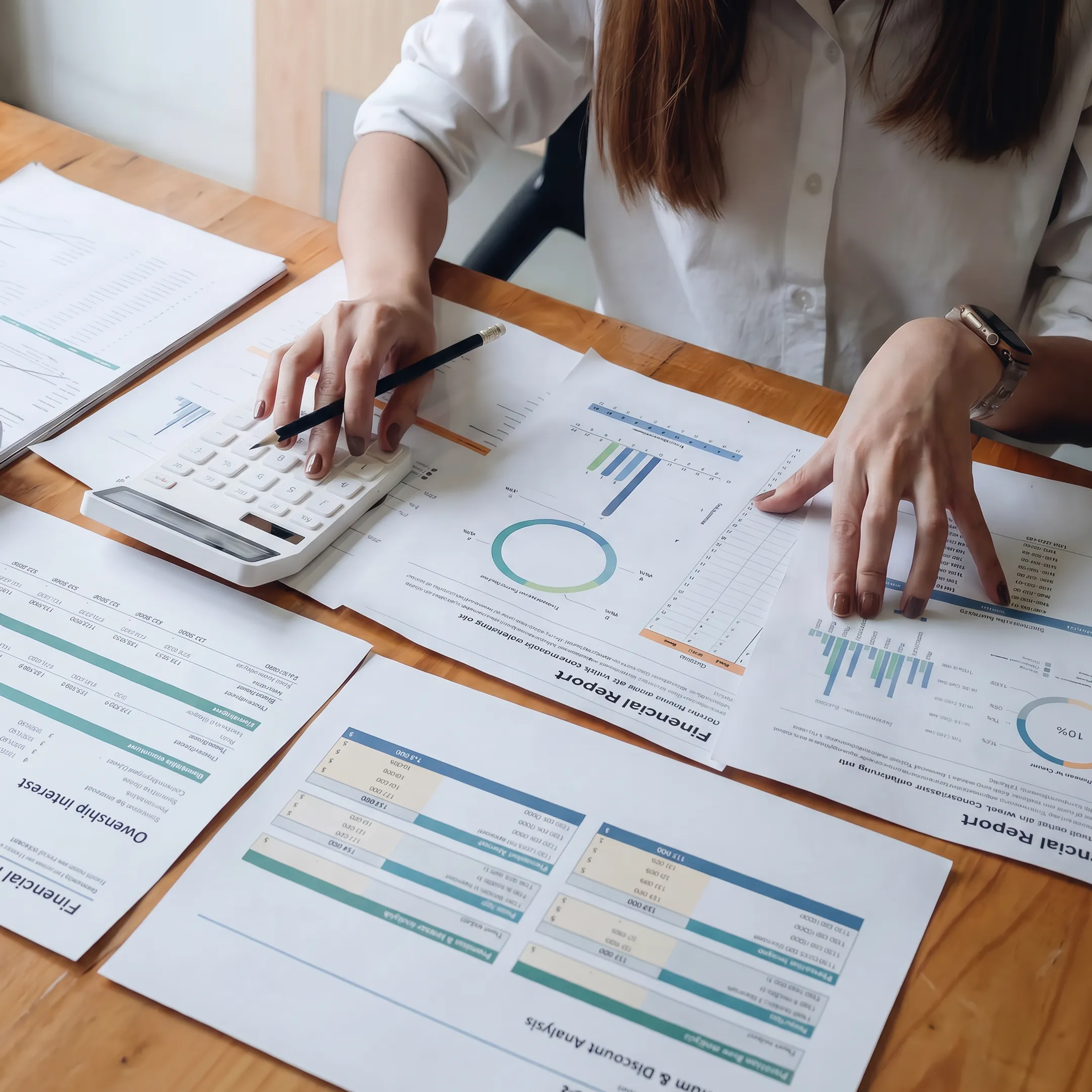 Analyst examining business ownership and valuation calculations