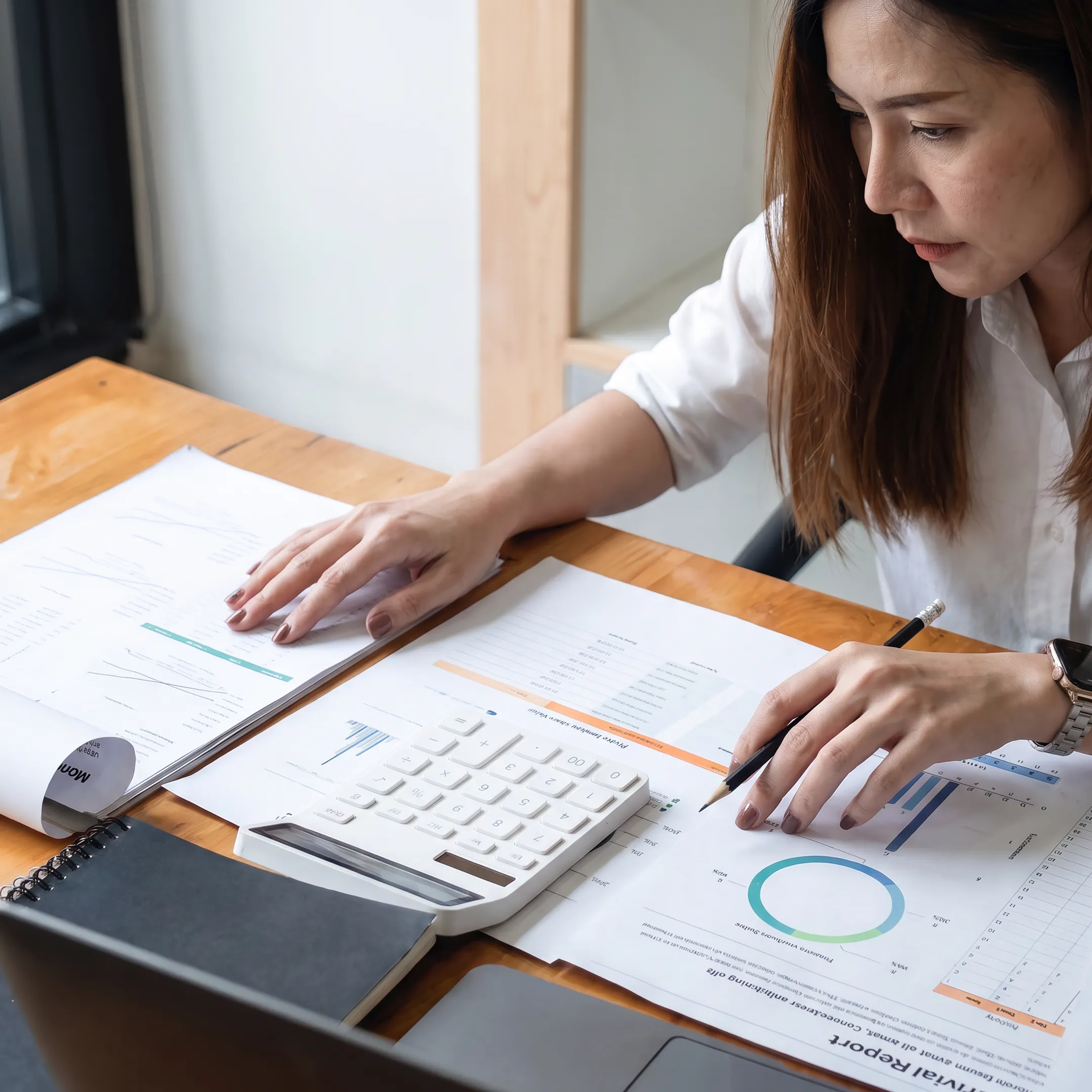 Advisor examining business ownership and valuation records