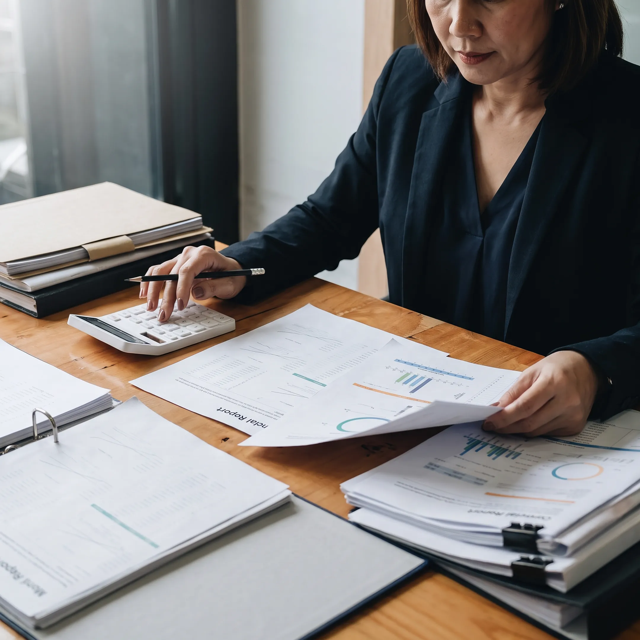 Valuation professional analyzing business financial information