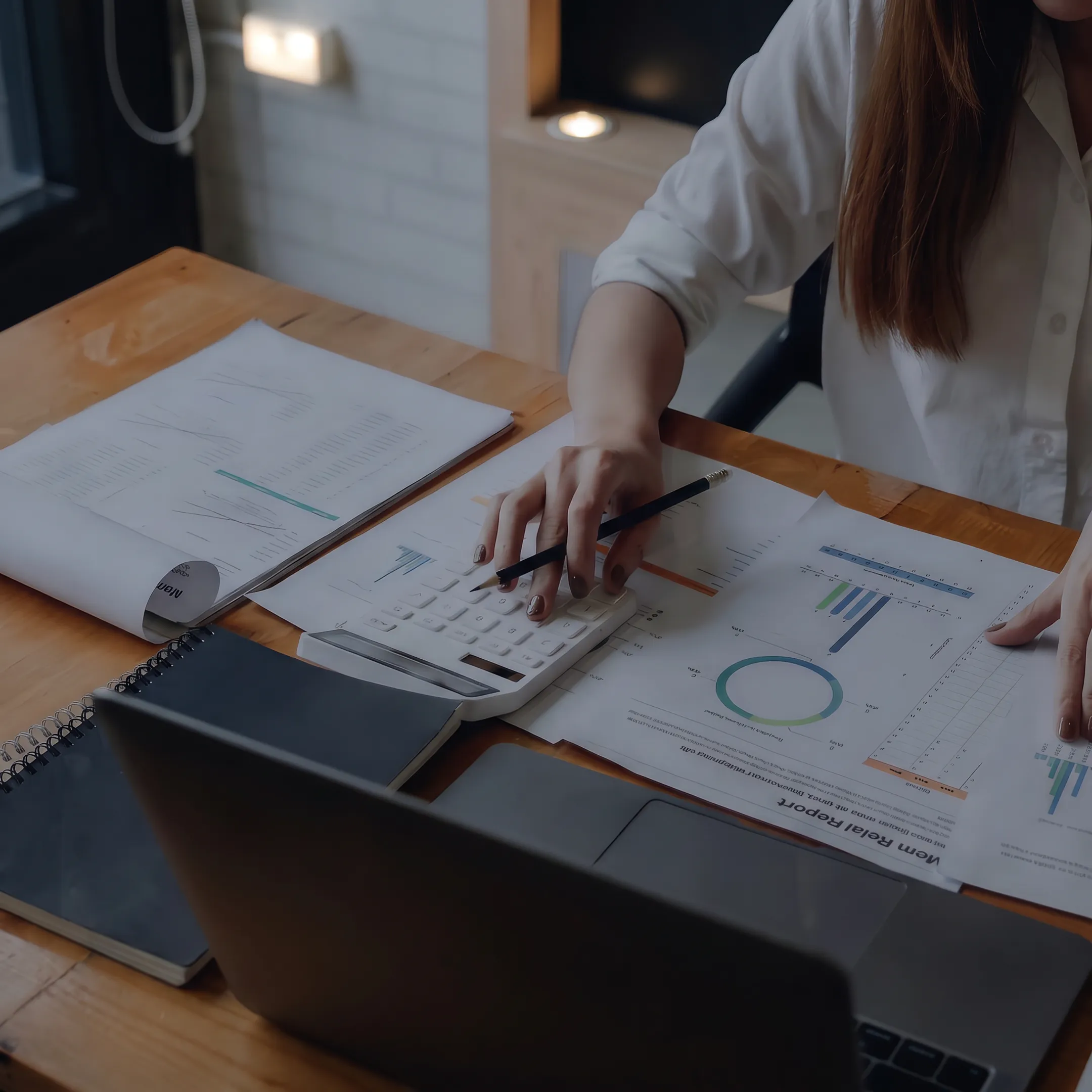Valuation professional reviewing business financial documents at a desk