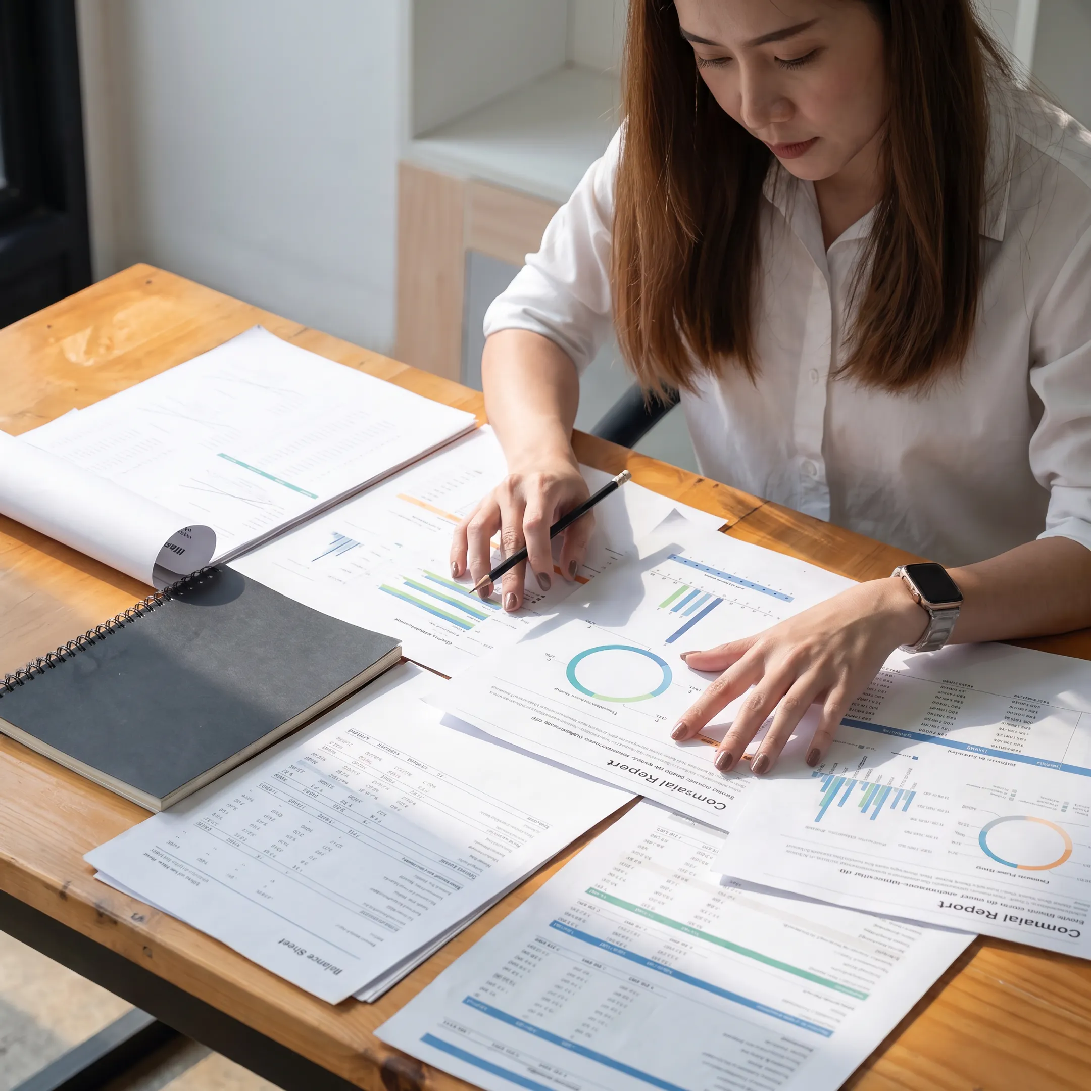 Business valuation expert reviewing financial documents for an appraisal