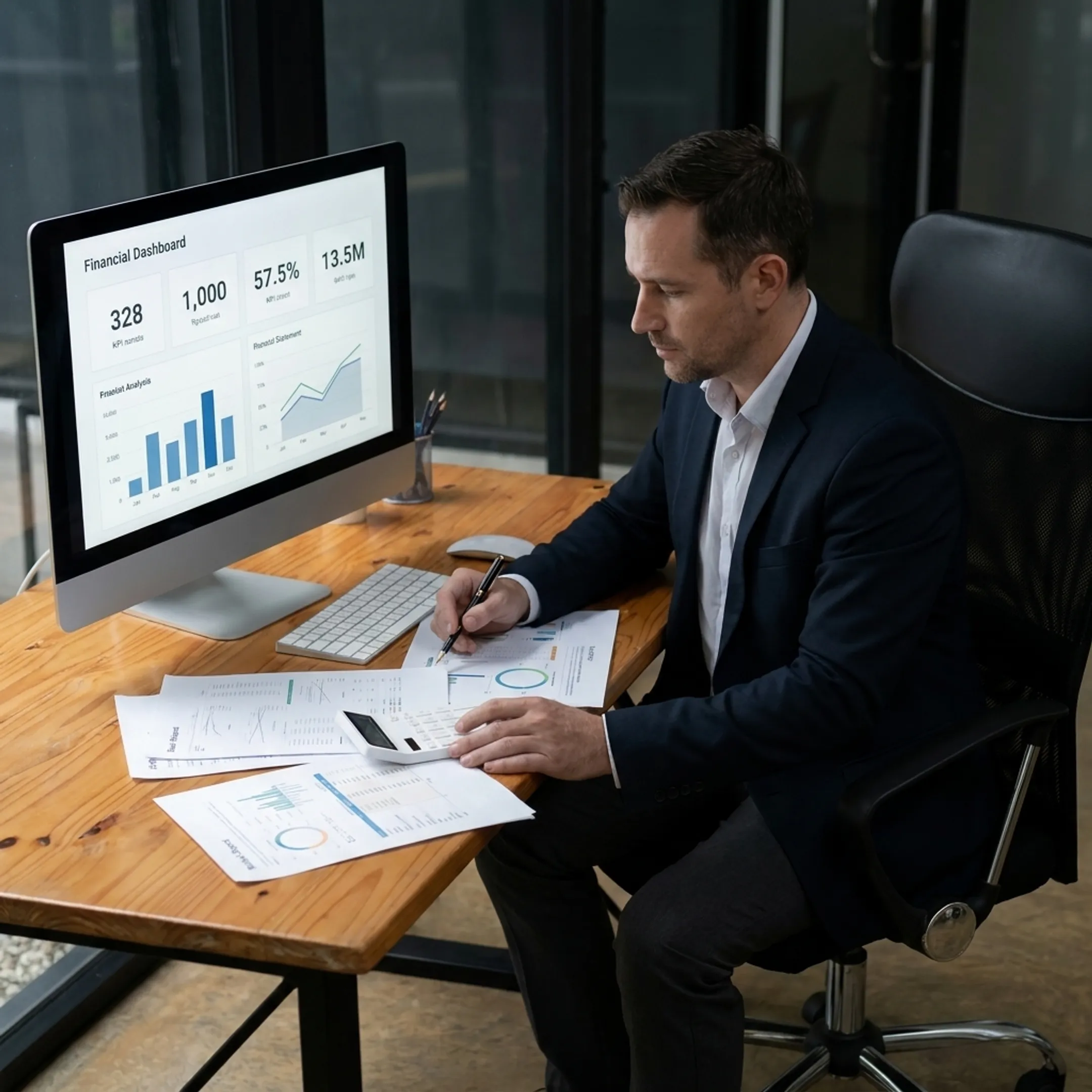 Valuation professional analyzing business financial data