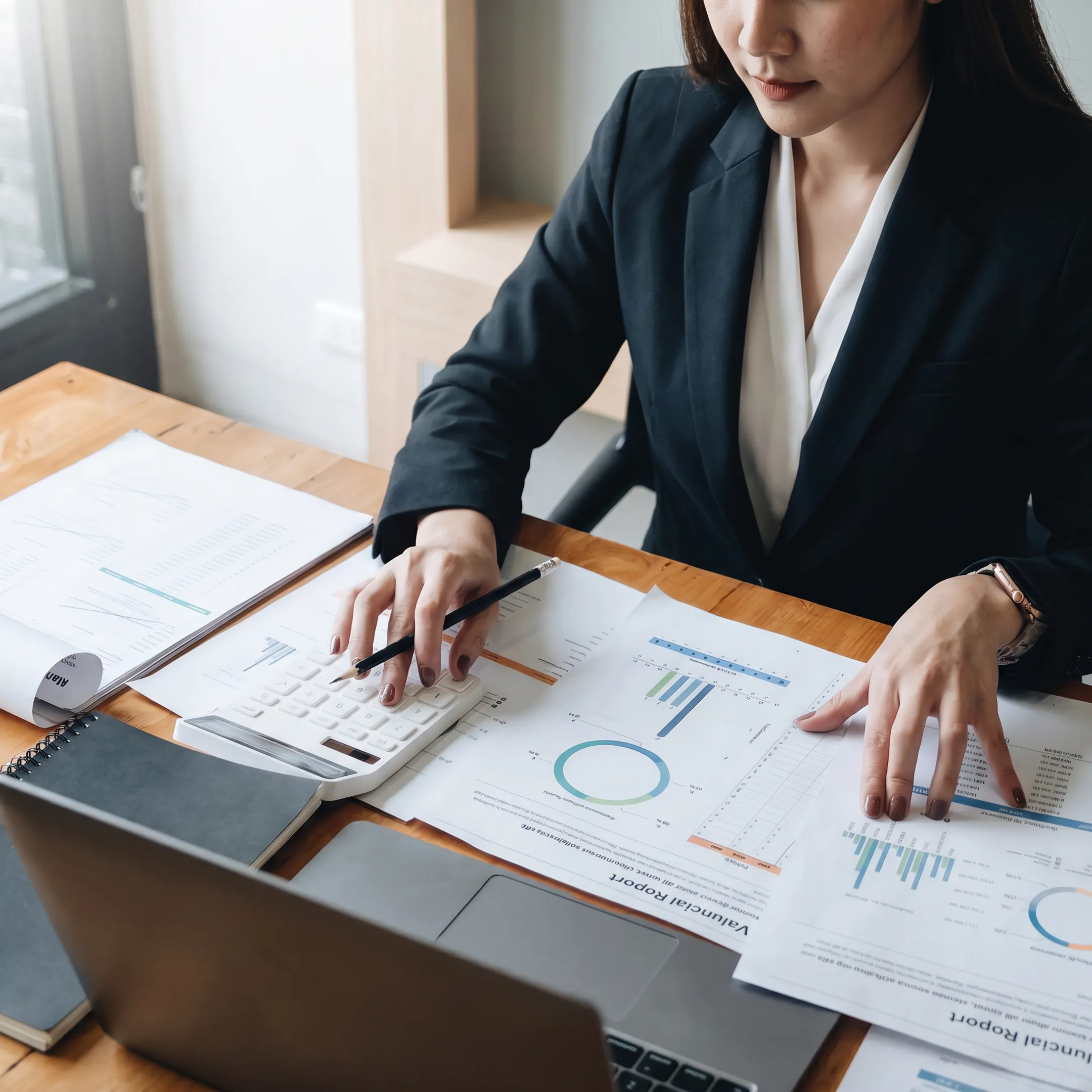 Valuation professional reviewing financial documents for a Boston business appraisal
