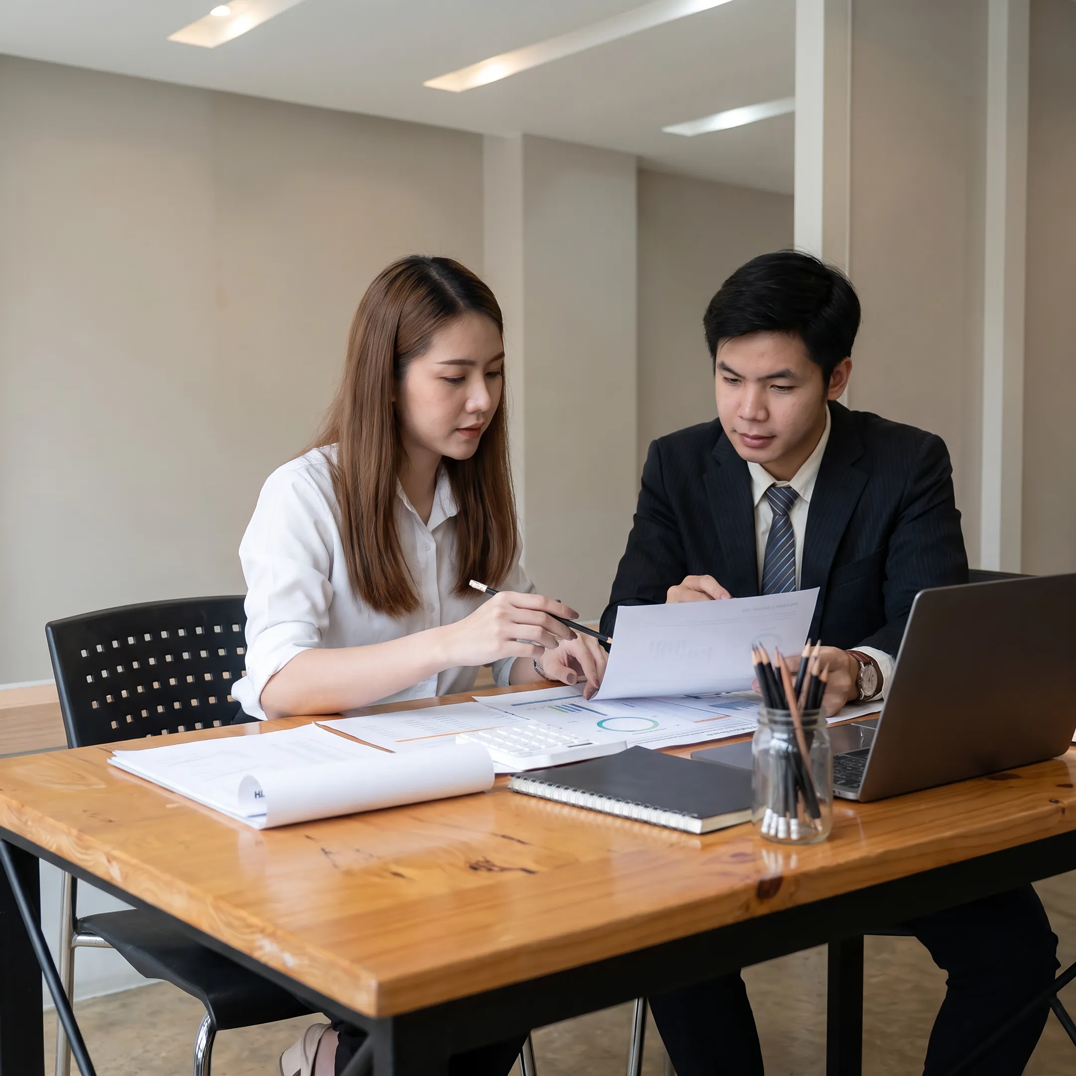 Valuation advisor reviewing business financial documents with a business owner