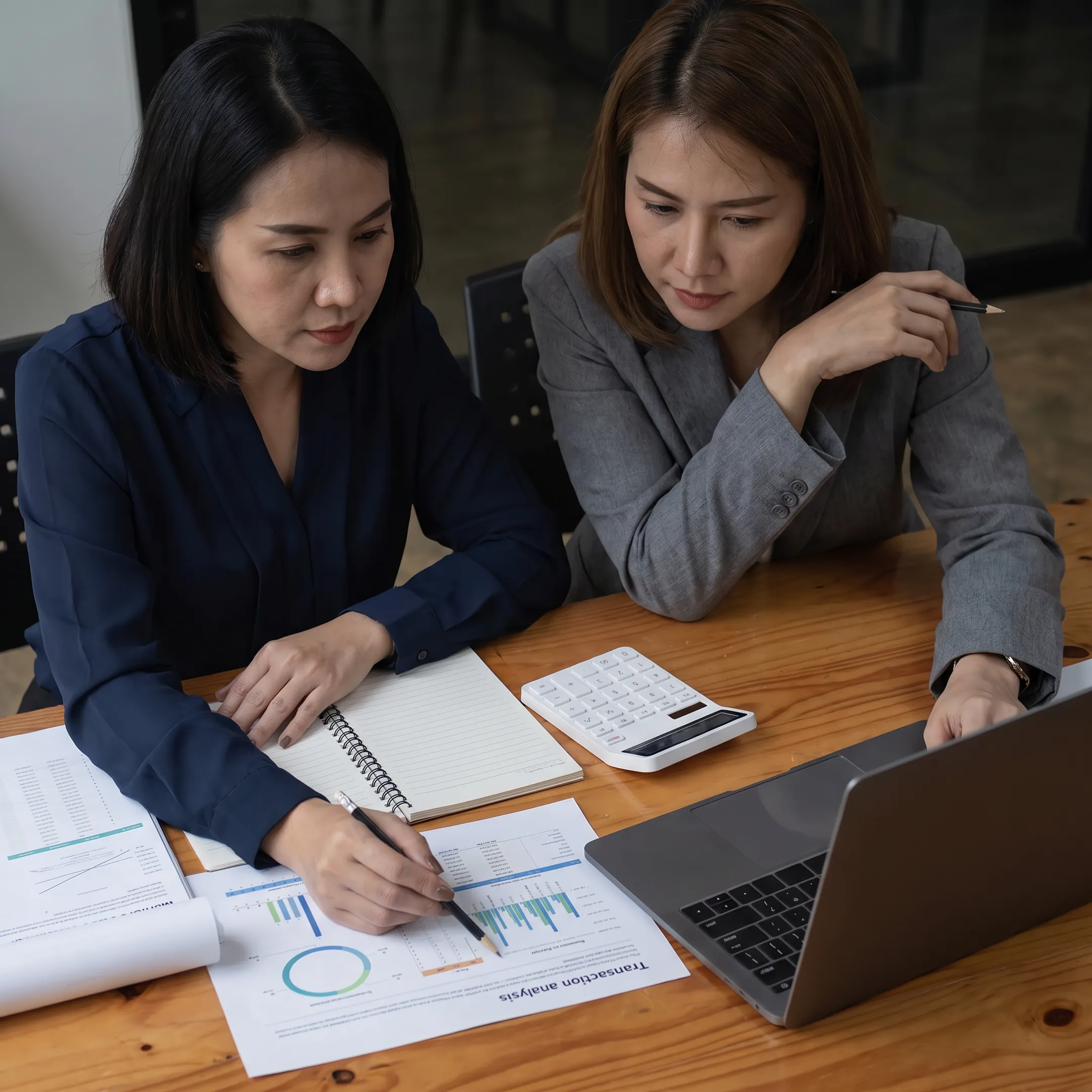 Business valuation consultant reviewing financial documents with a business owner