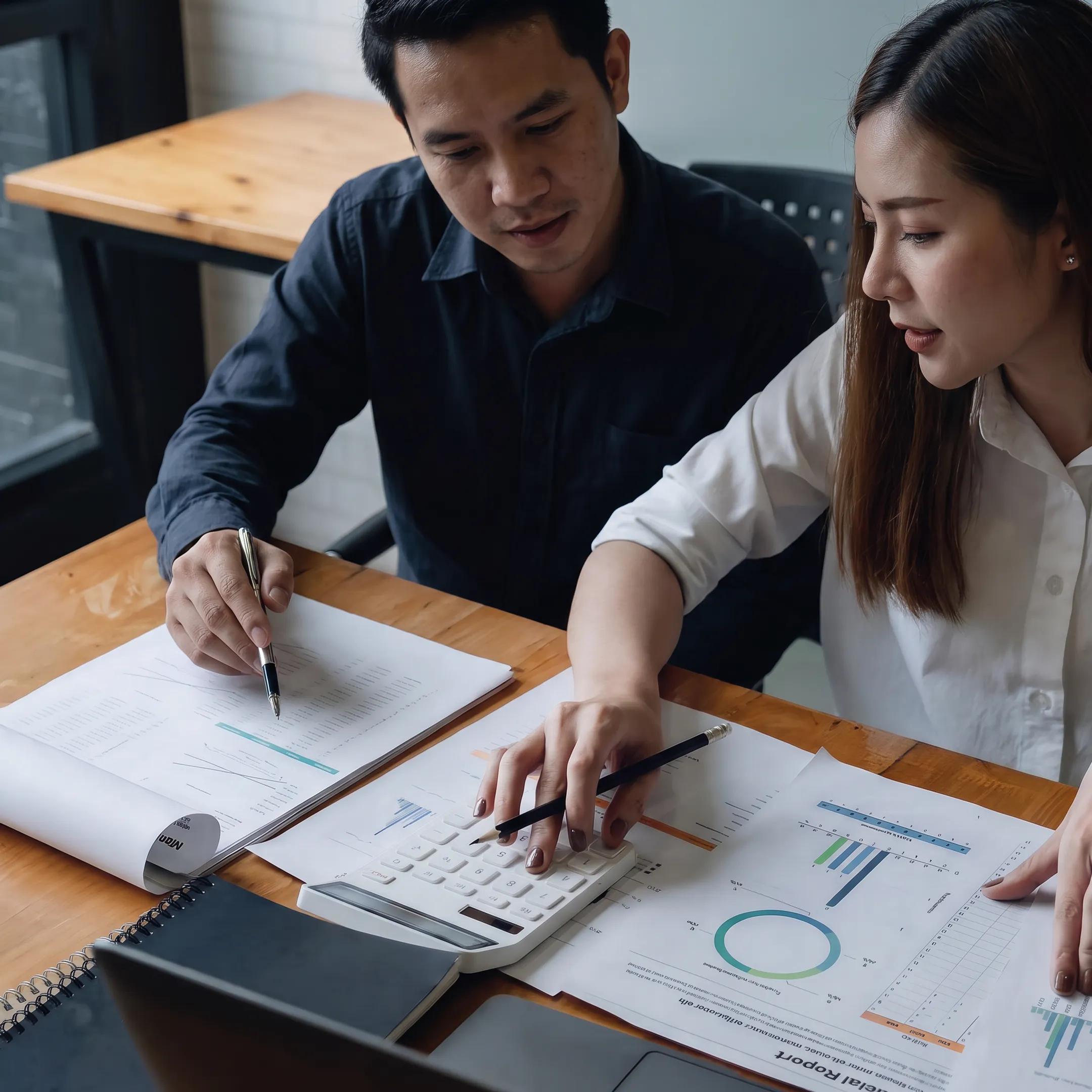 Valuation professional reviewing business financial documents with a client