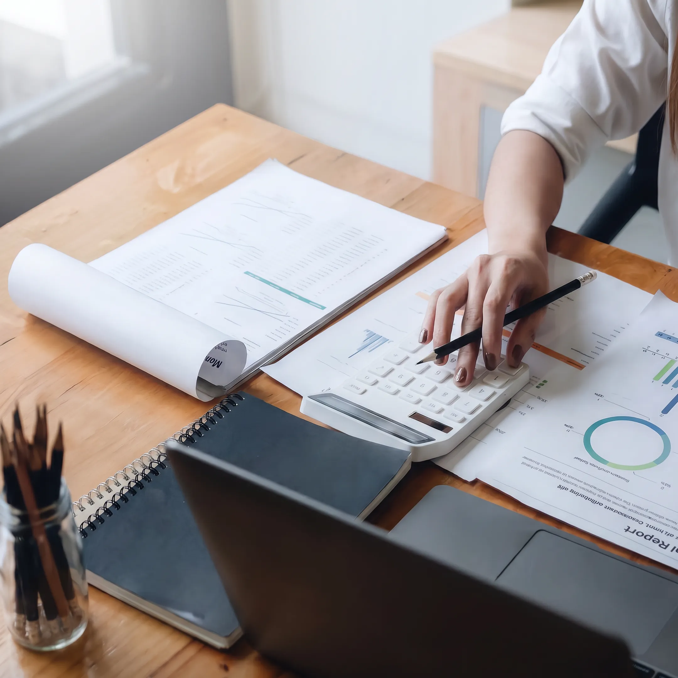 Business valuation report beside financial analysis documents