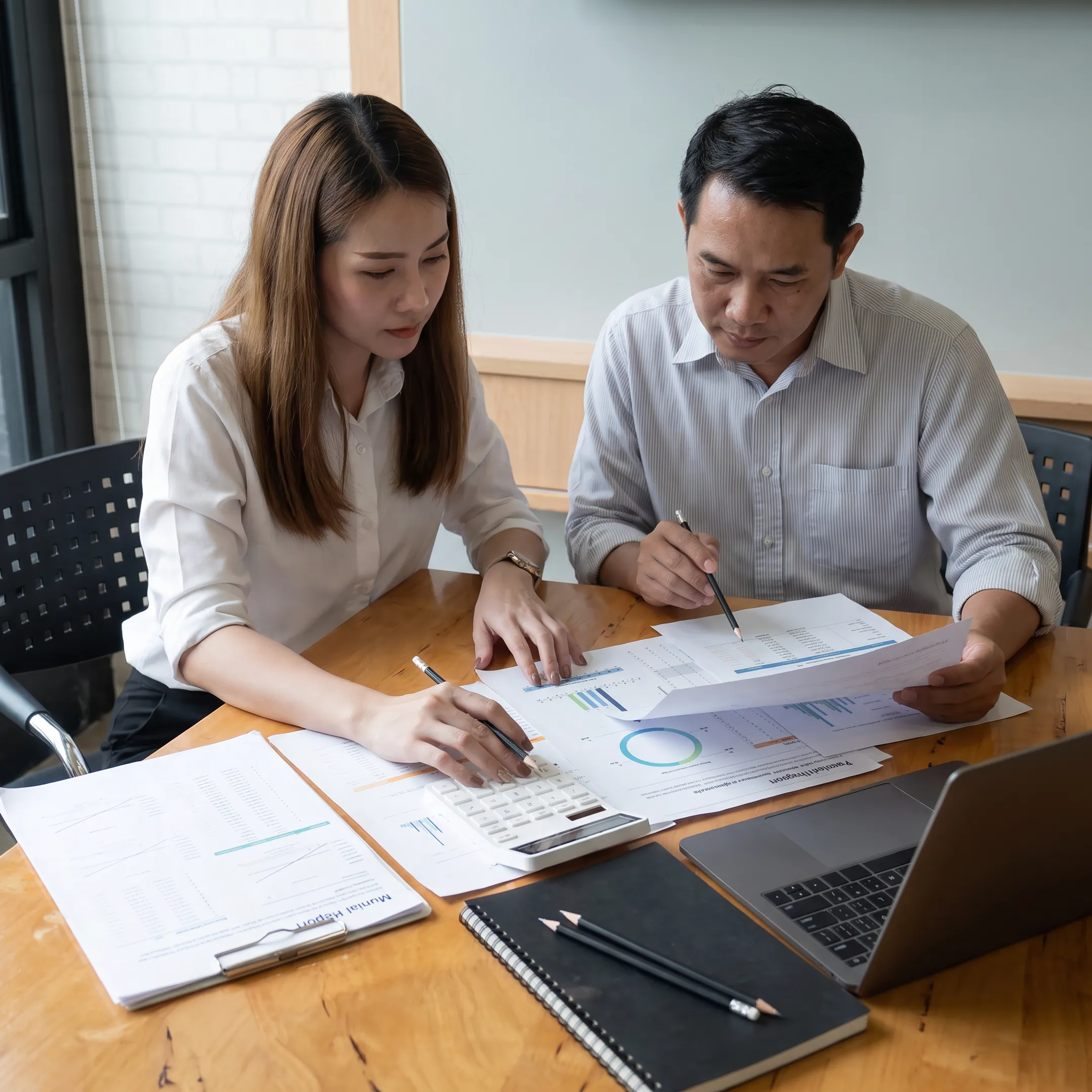 Valuation professional reviewing business documents with an owner during exit planning