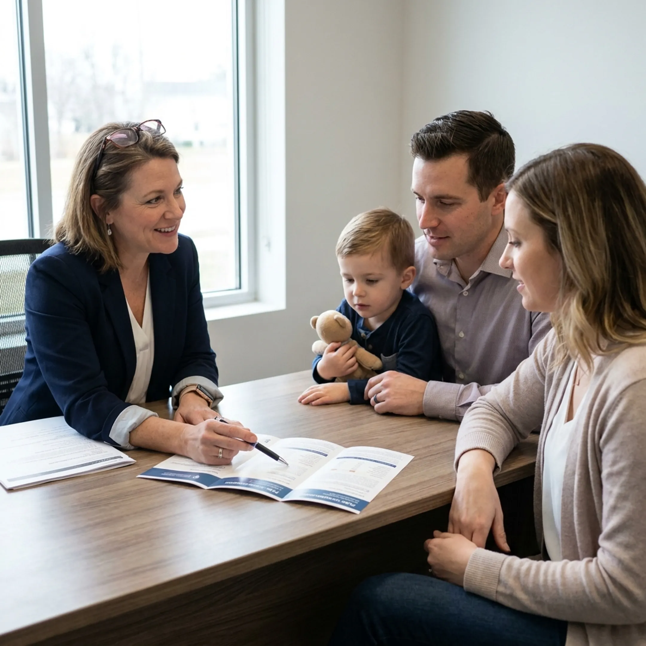 Doctor consulting with parents and child during a routine health checkup