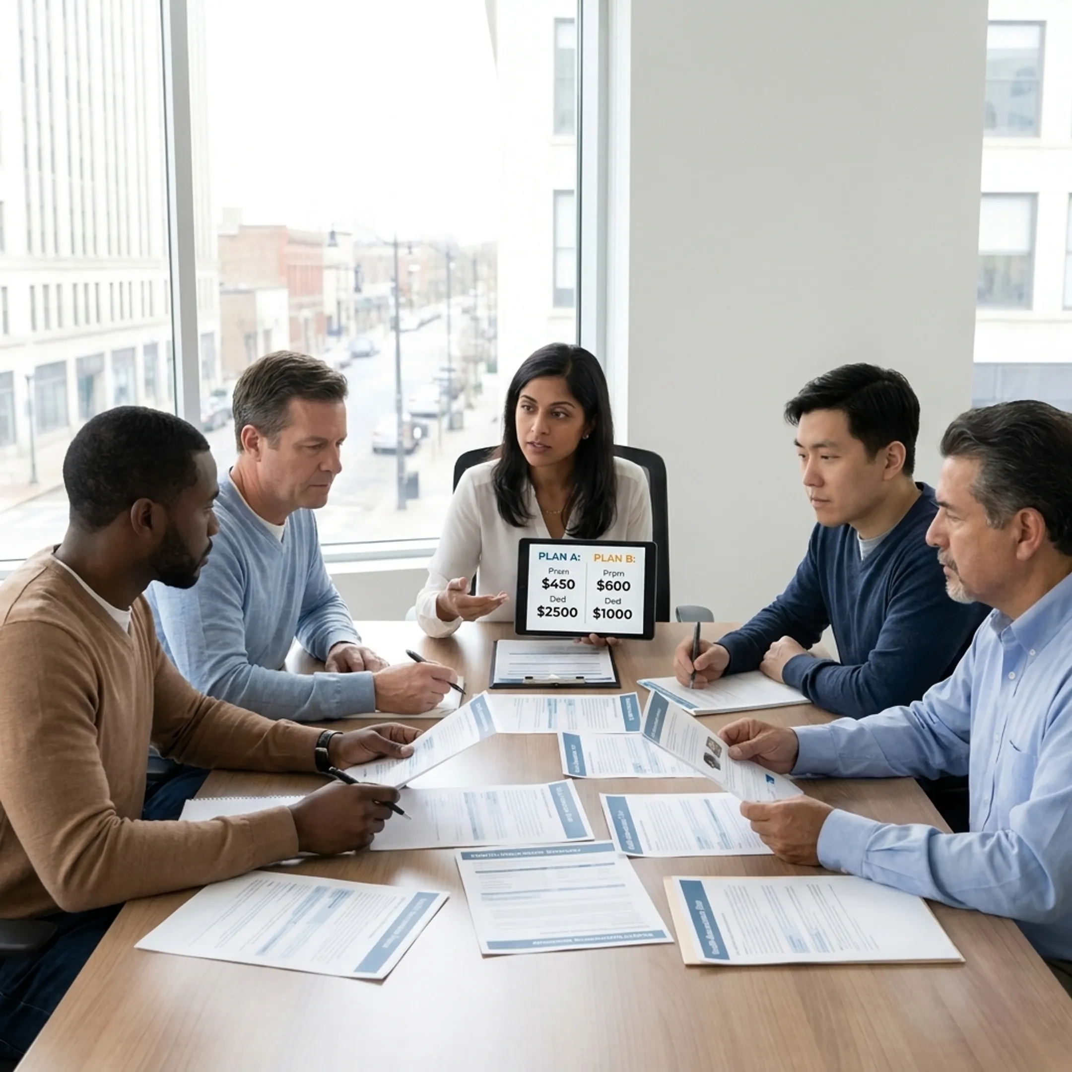 Family reviewing health insurance coverage options together at home