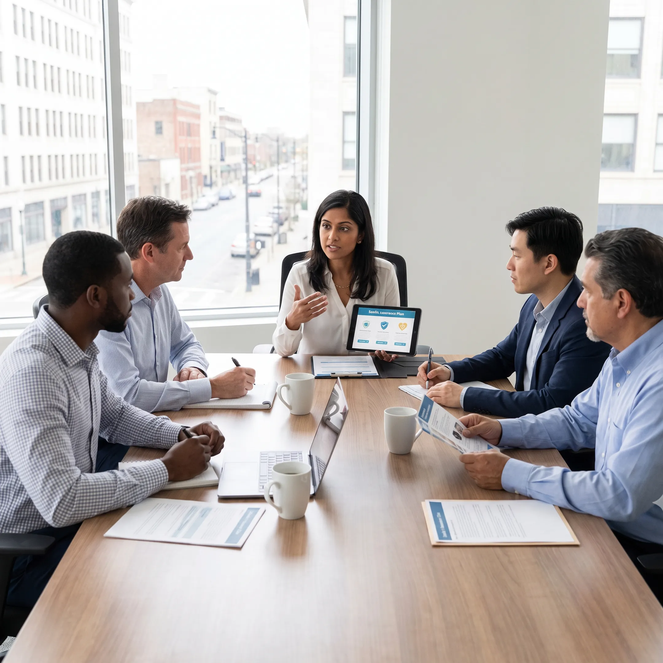 Family reviewing health benefits summary and coverage options