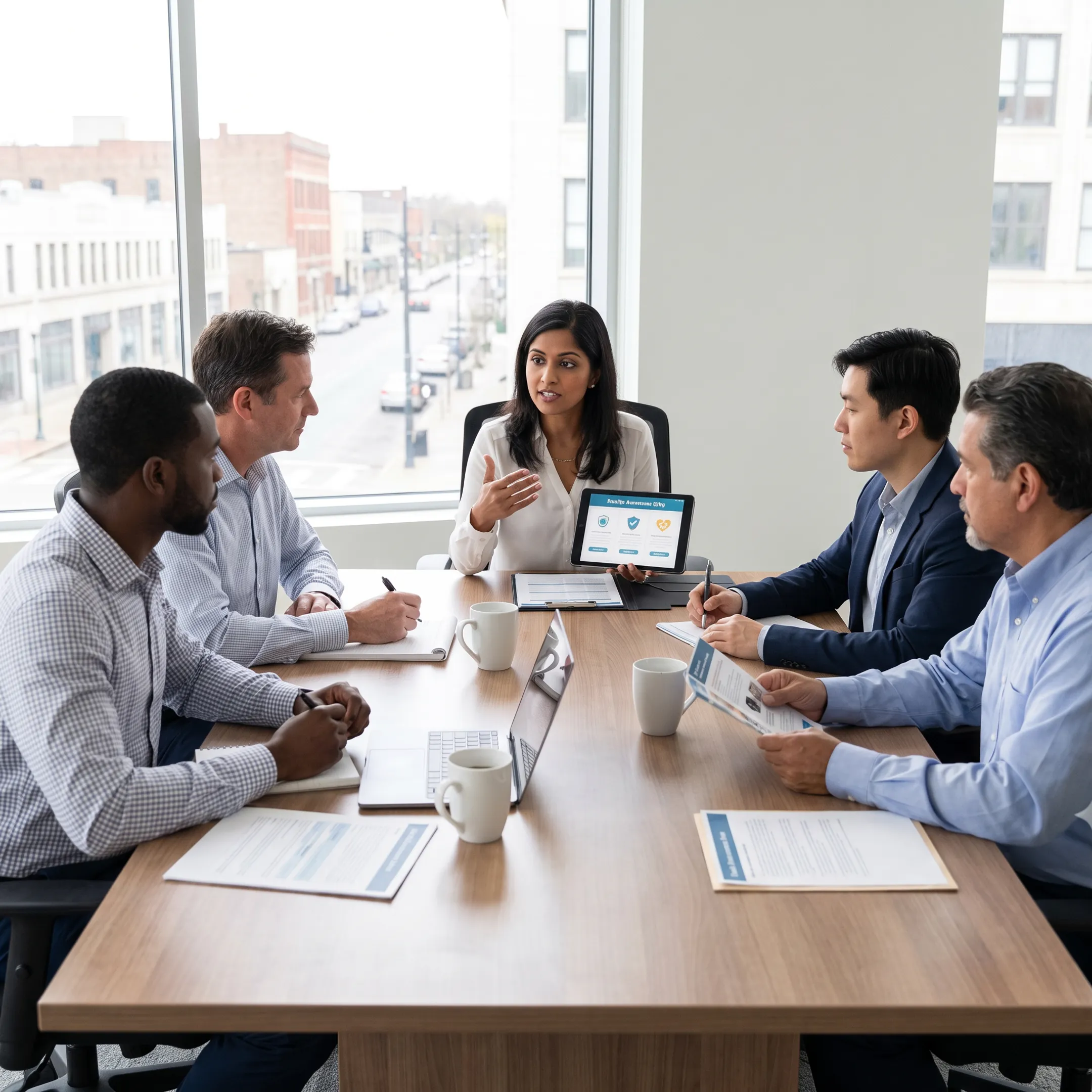 Independent health insurance broker reviewing plan options on a computer with a client