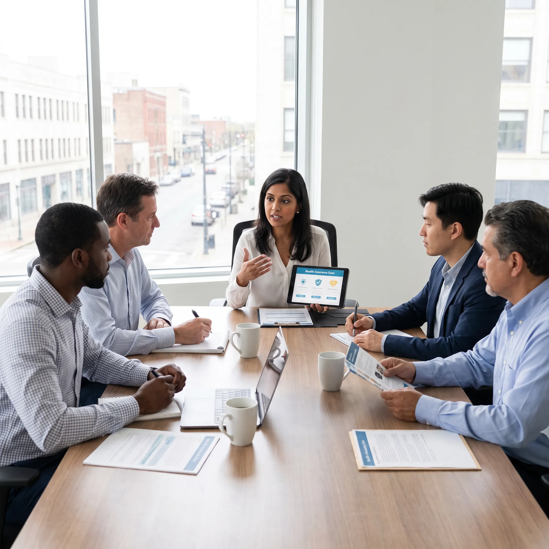 Healthcare advisor presenting customized insurance policy comparisons to clients