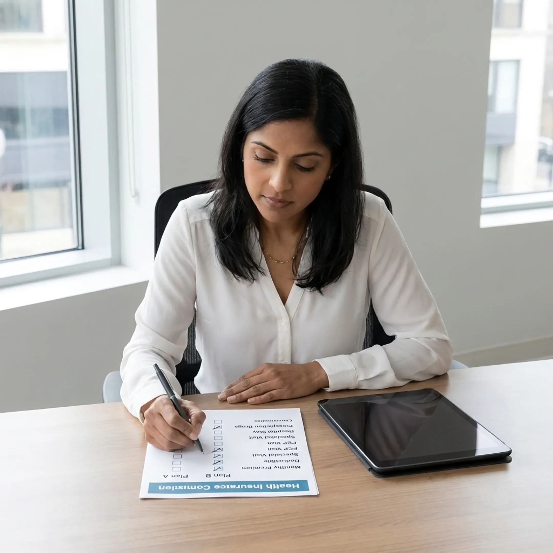 Checklist and comparison notes for choosing a single health insurance plan