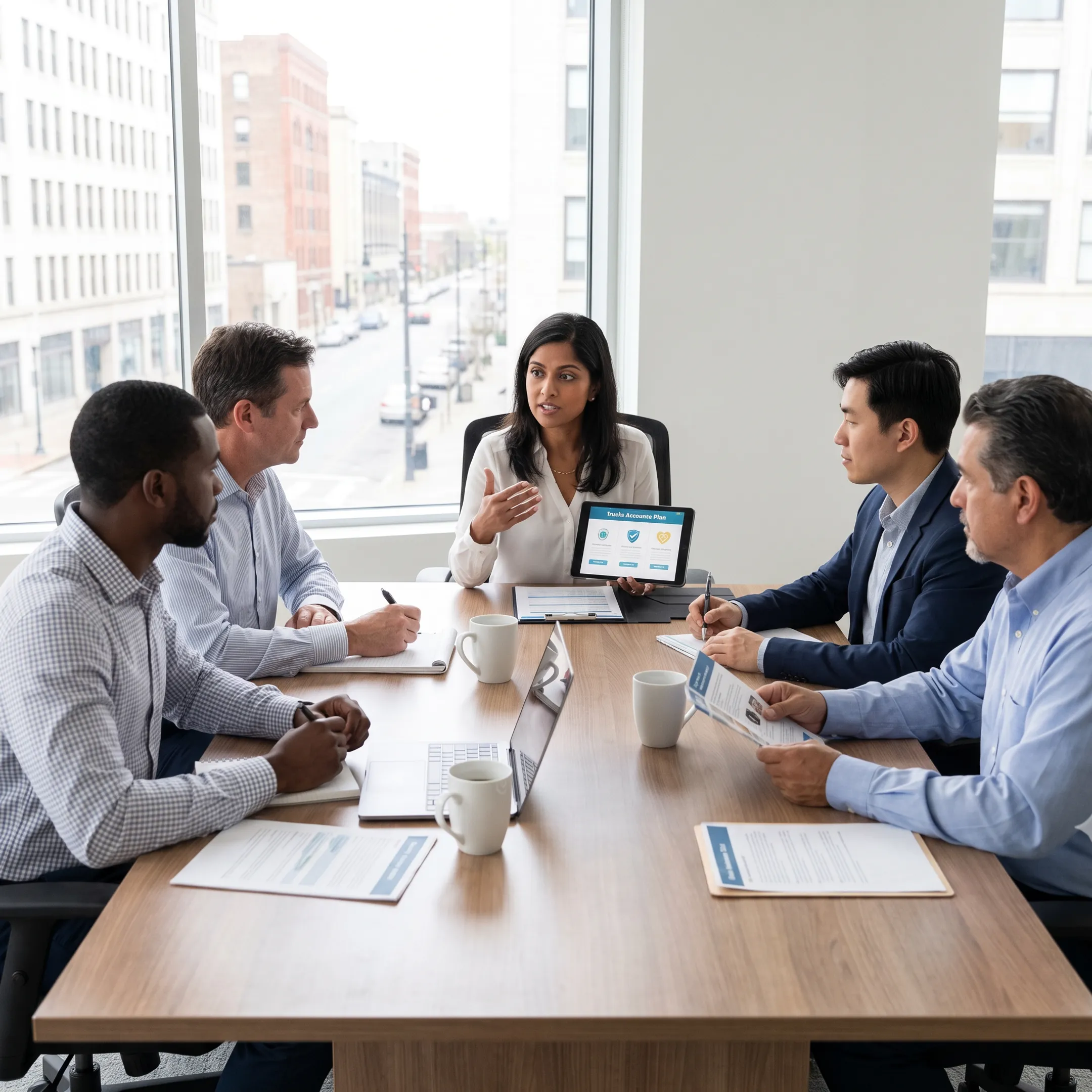 Insurance advisor walking a client through health coverage plan comparisons
