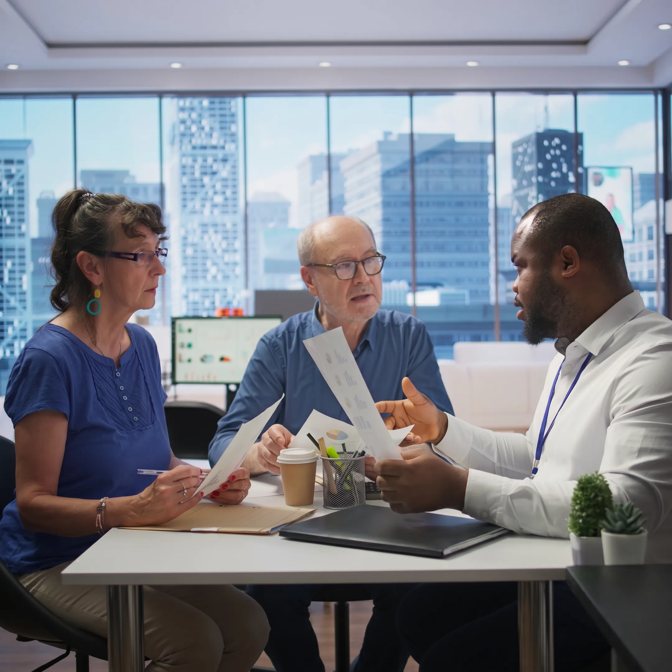 Healthcare advisor explaining family health insurance plan options