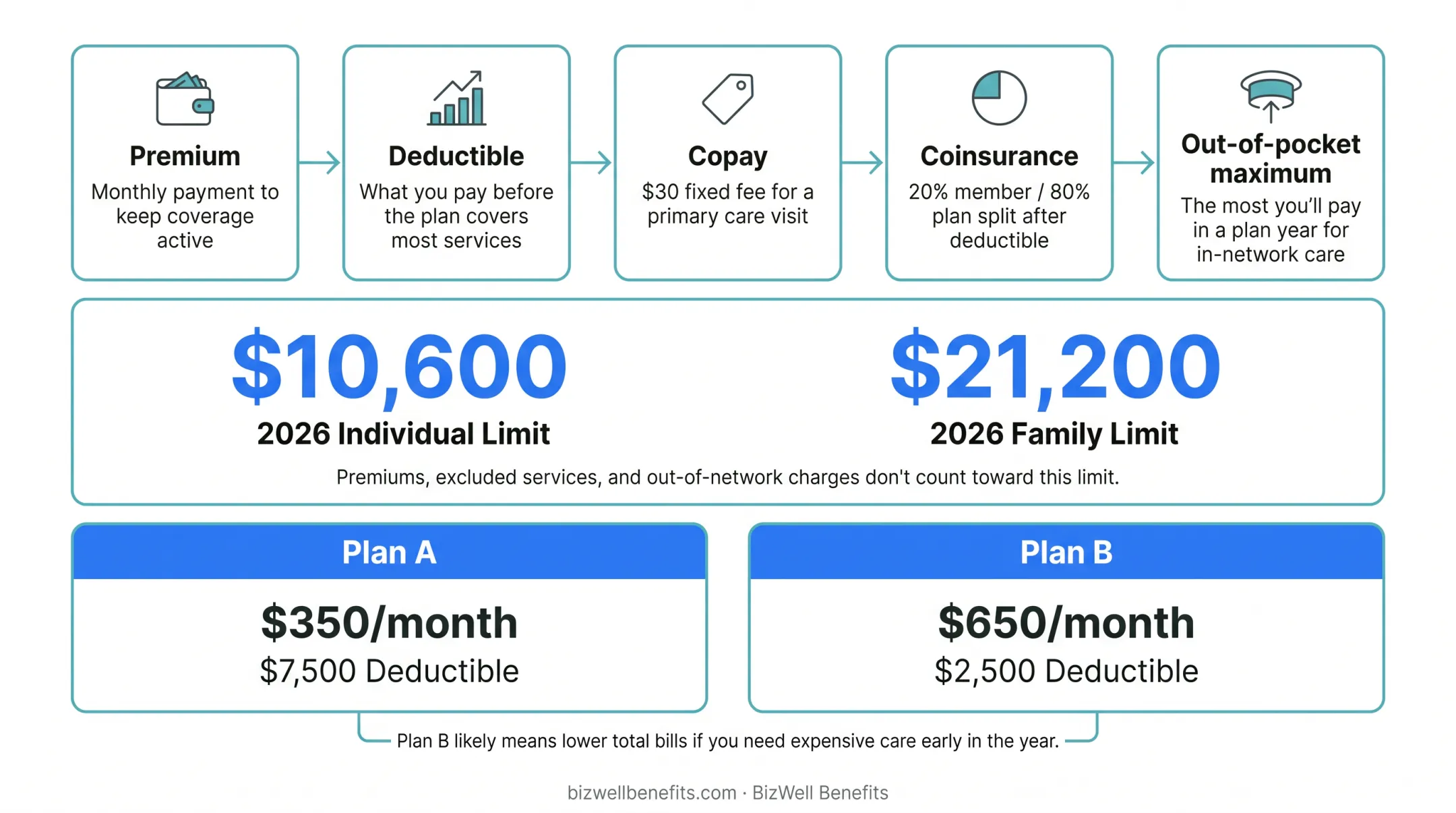 Flowchart explaining private health insurance cost-sharing terms and financial responsibilities