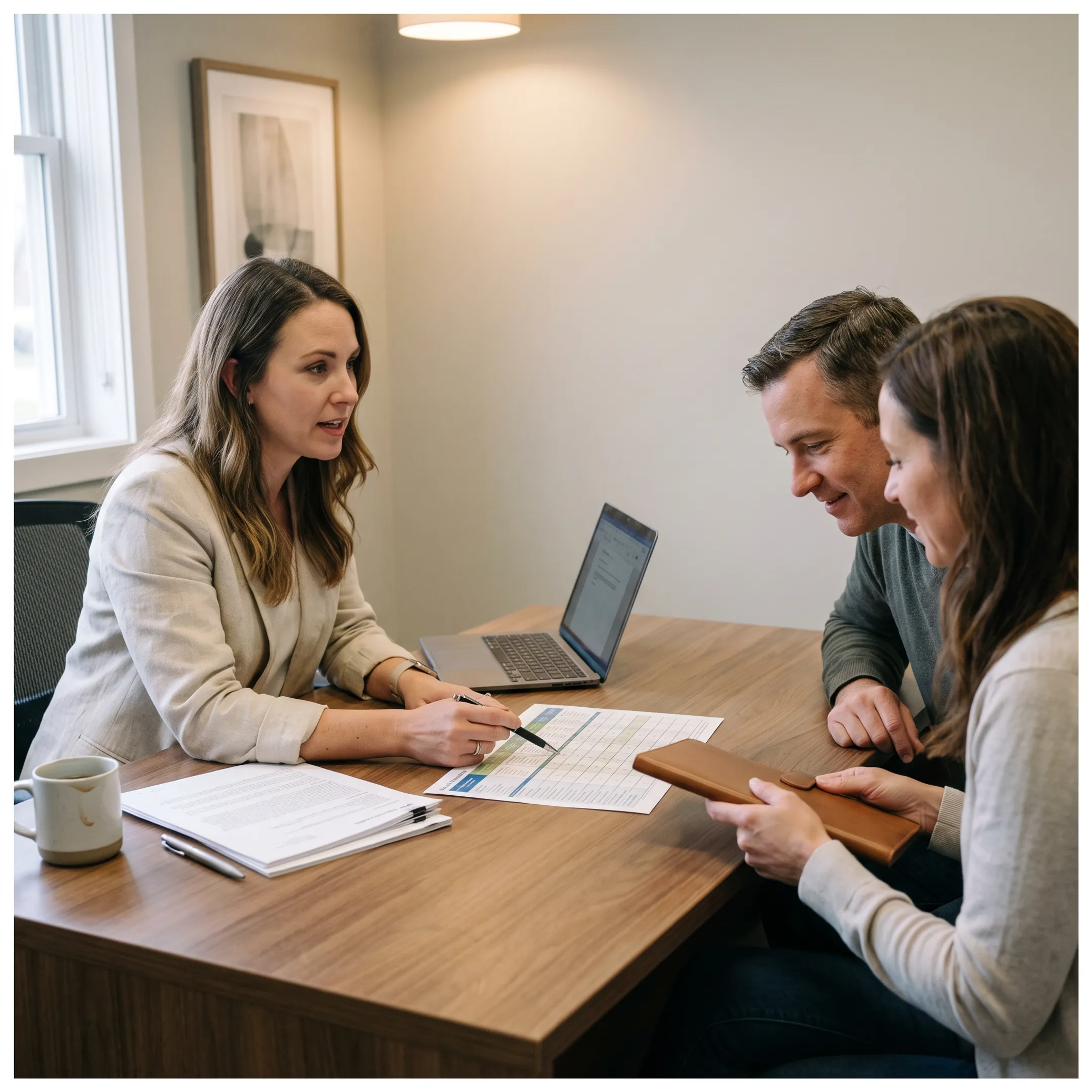 Independent health insurance broker reviewing medical coverage options with clients in Houston Texas