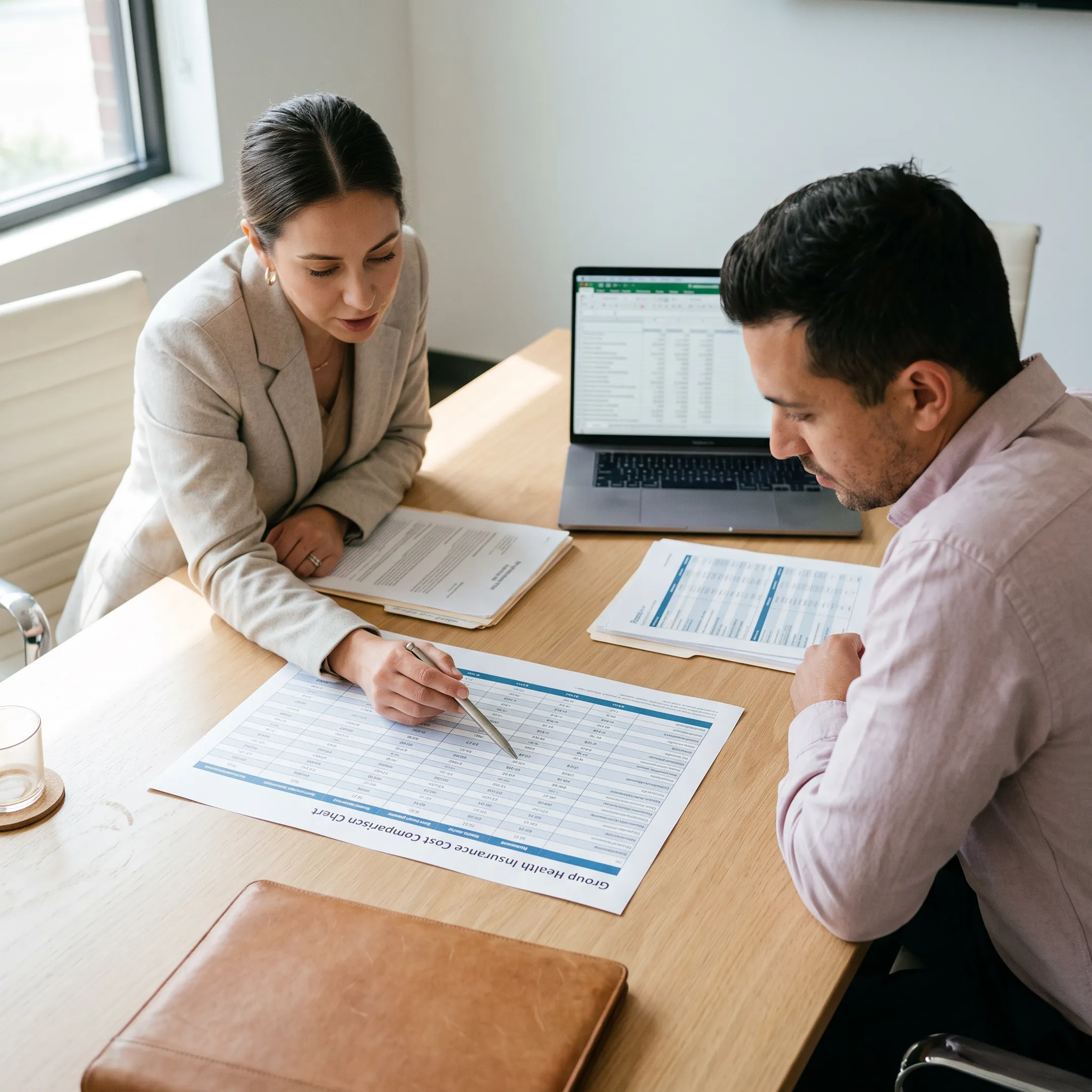Small business owner discussing health insurance coverage options with an advisor