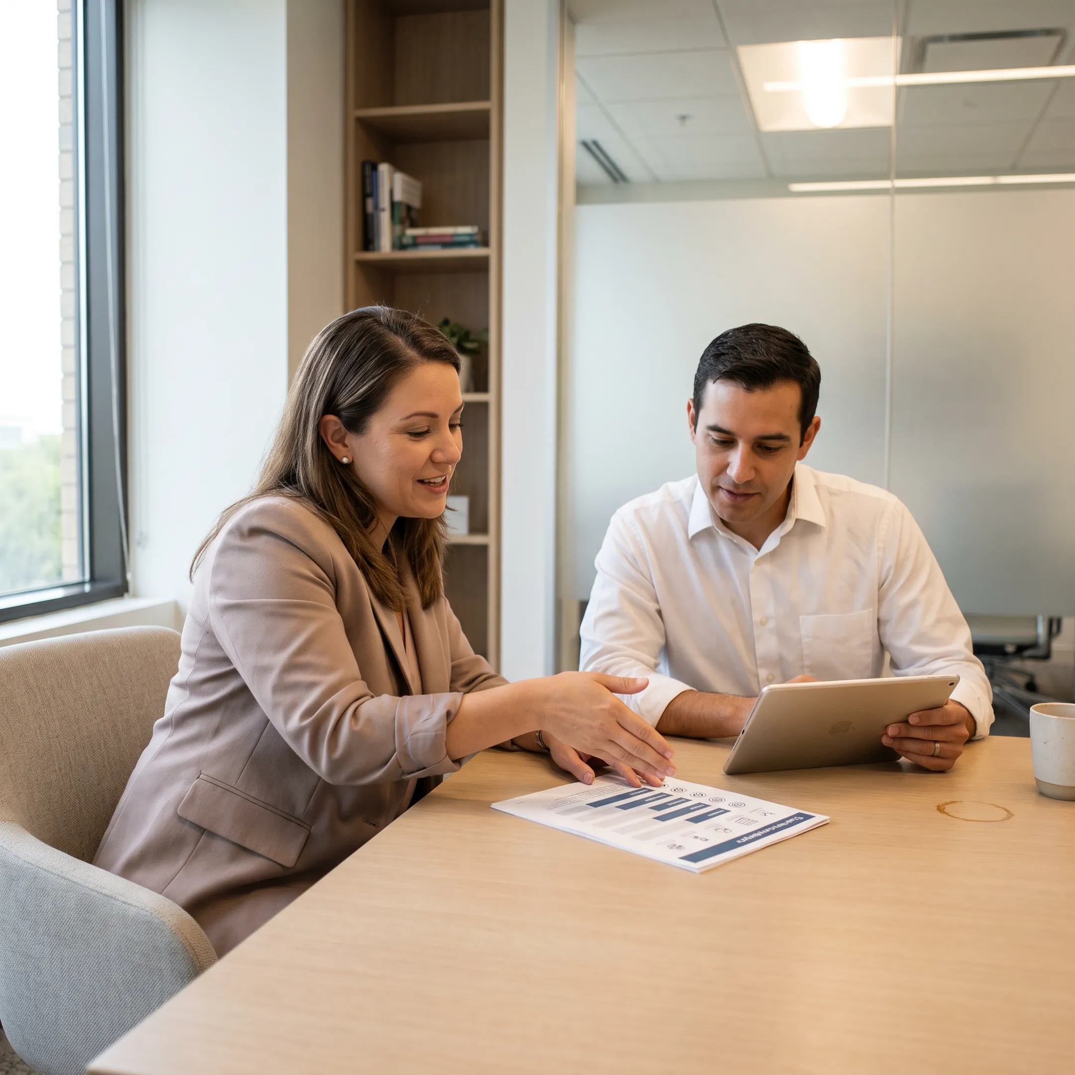 Advisor reviewing flexible health insurance options on a laptop with a client