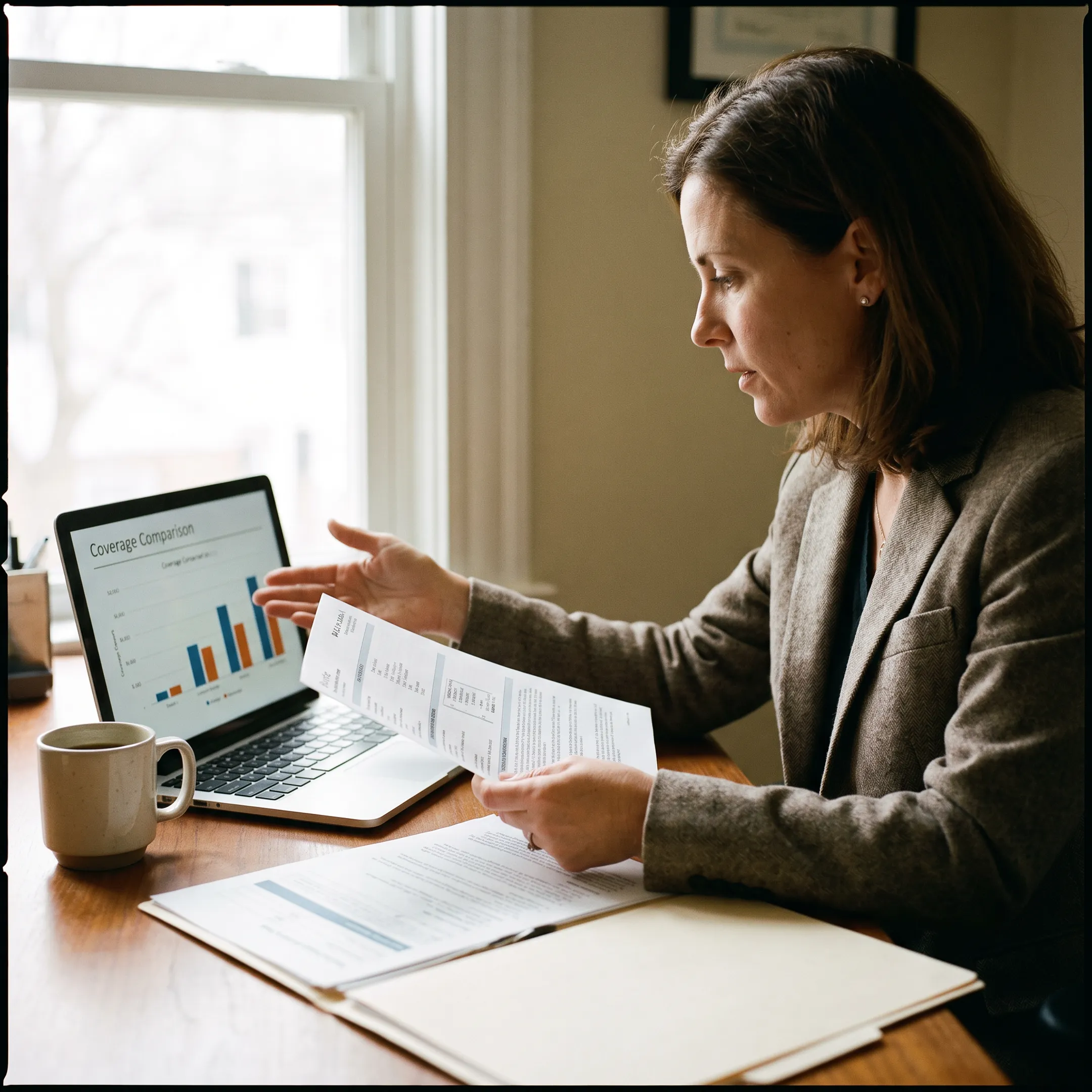 An individual reviewing healthcare plan options on a laptop with an insurance advisor