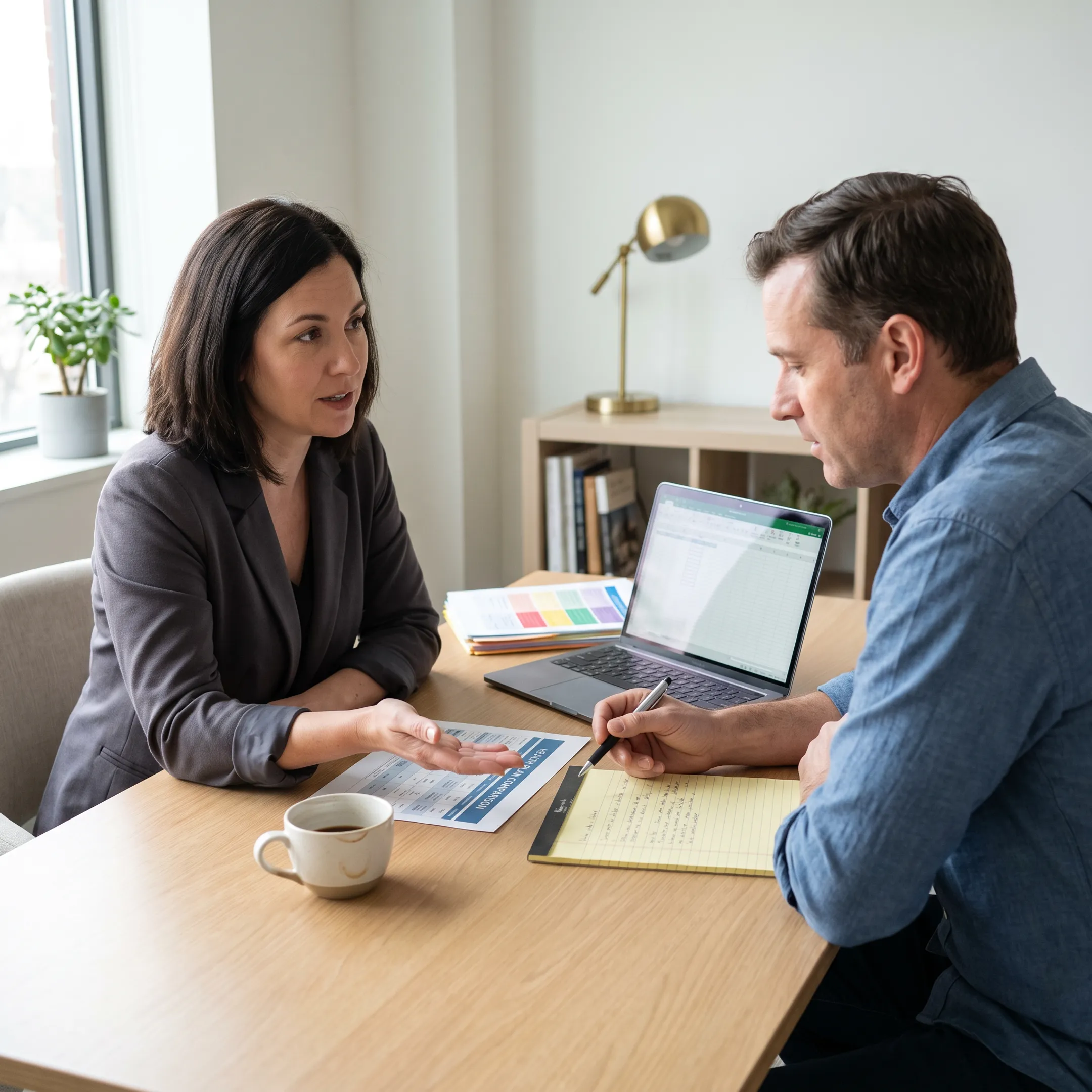 Advisor discussing individual health insurance plan options with a client