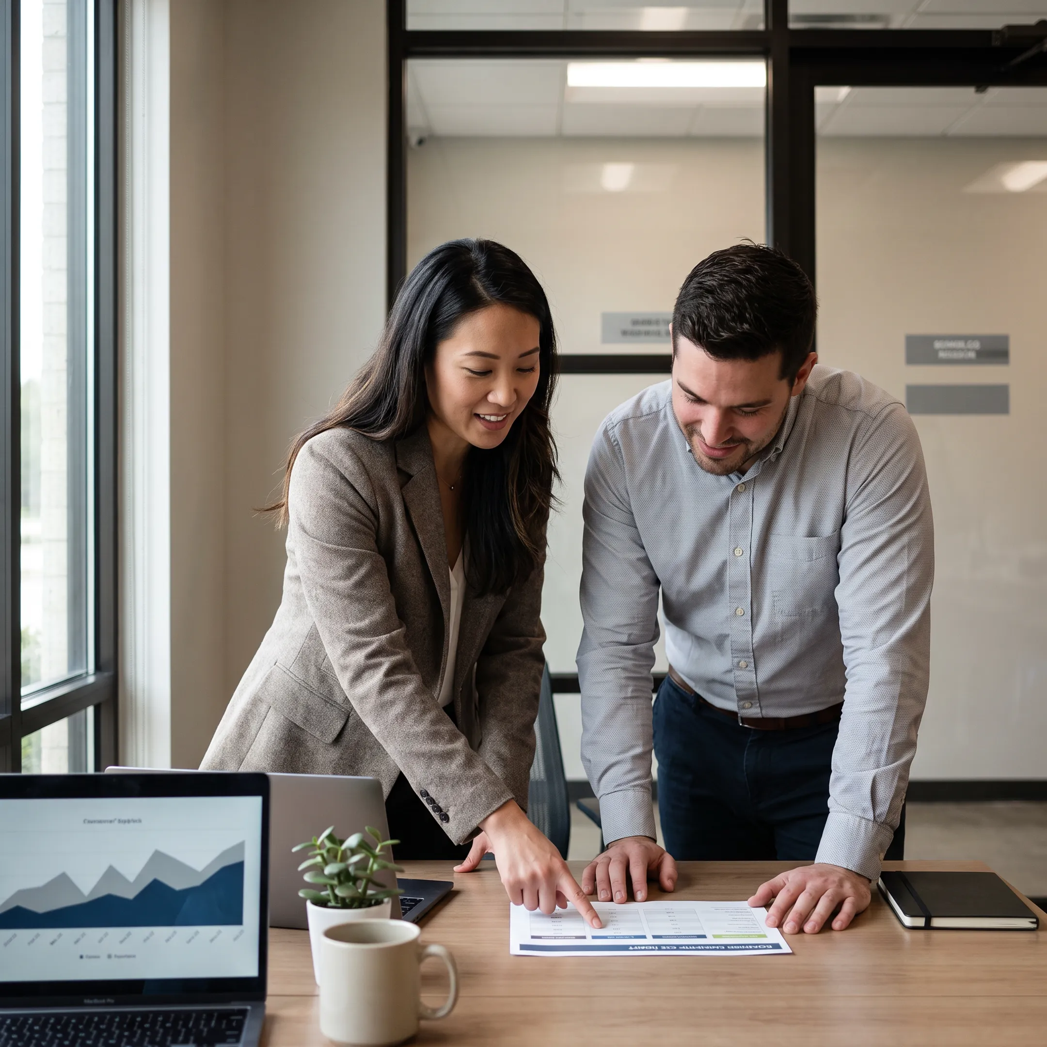 Advisor comparing customized health insurance plans on laptop with client