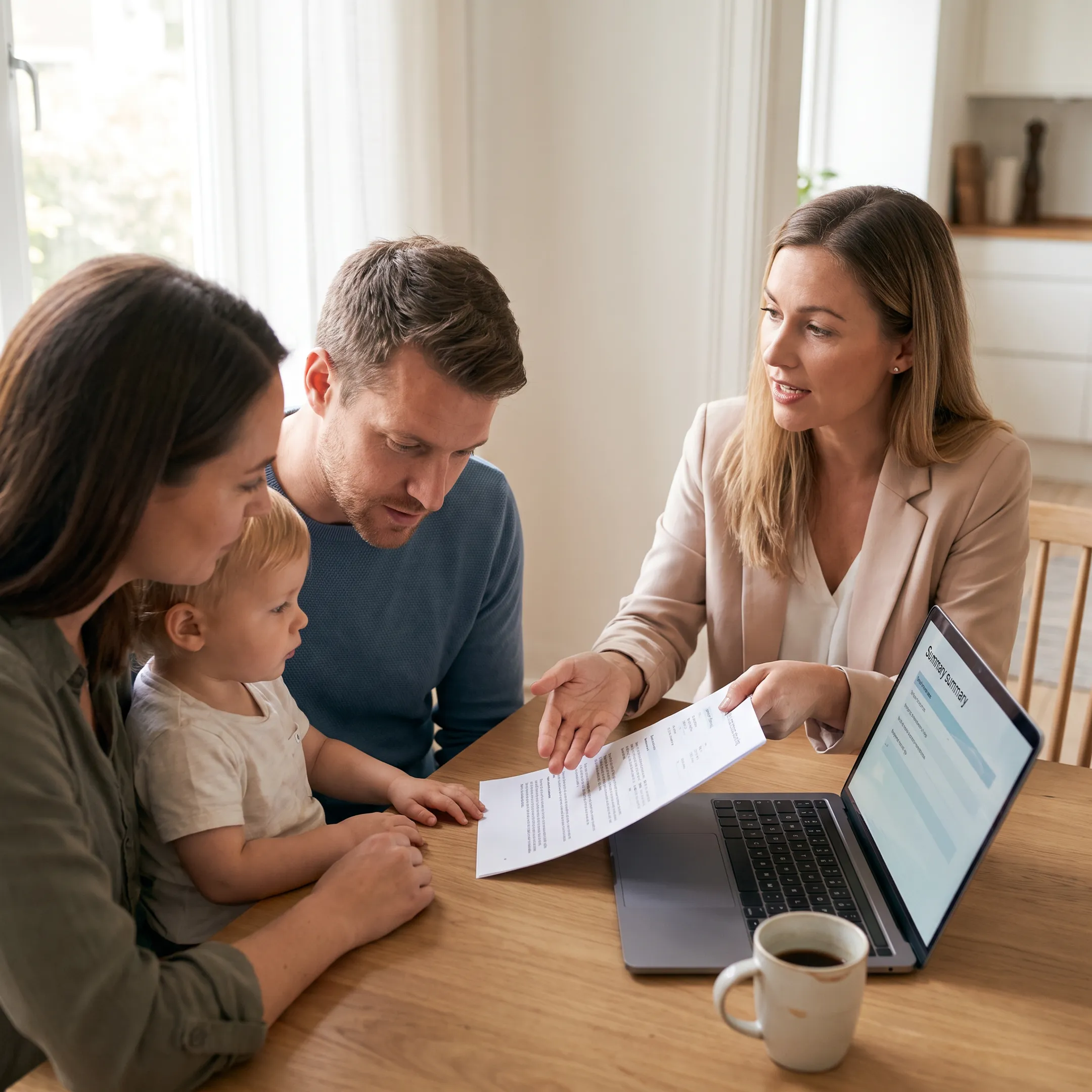 Family reviewing health insurance coverage options with an advisor