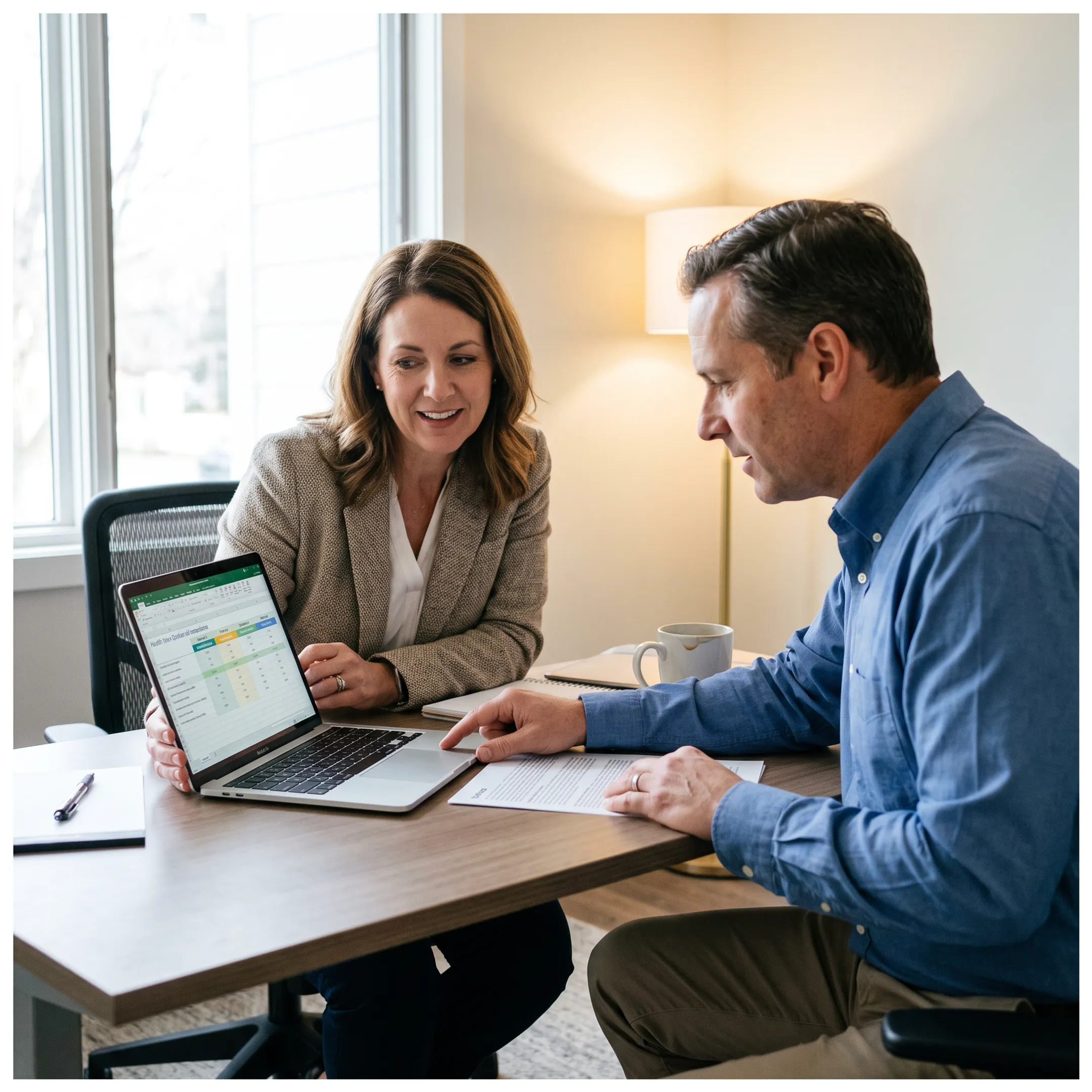 Independent health insurance broker reviewing health plan coverage options on a laptop