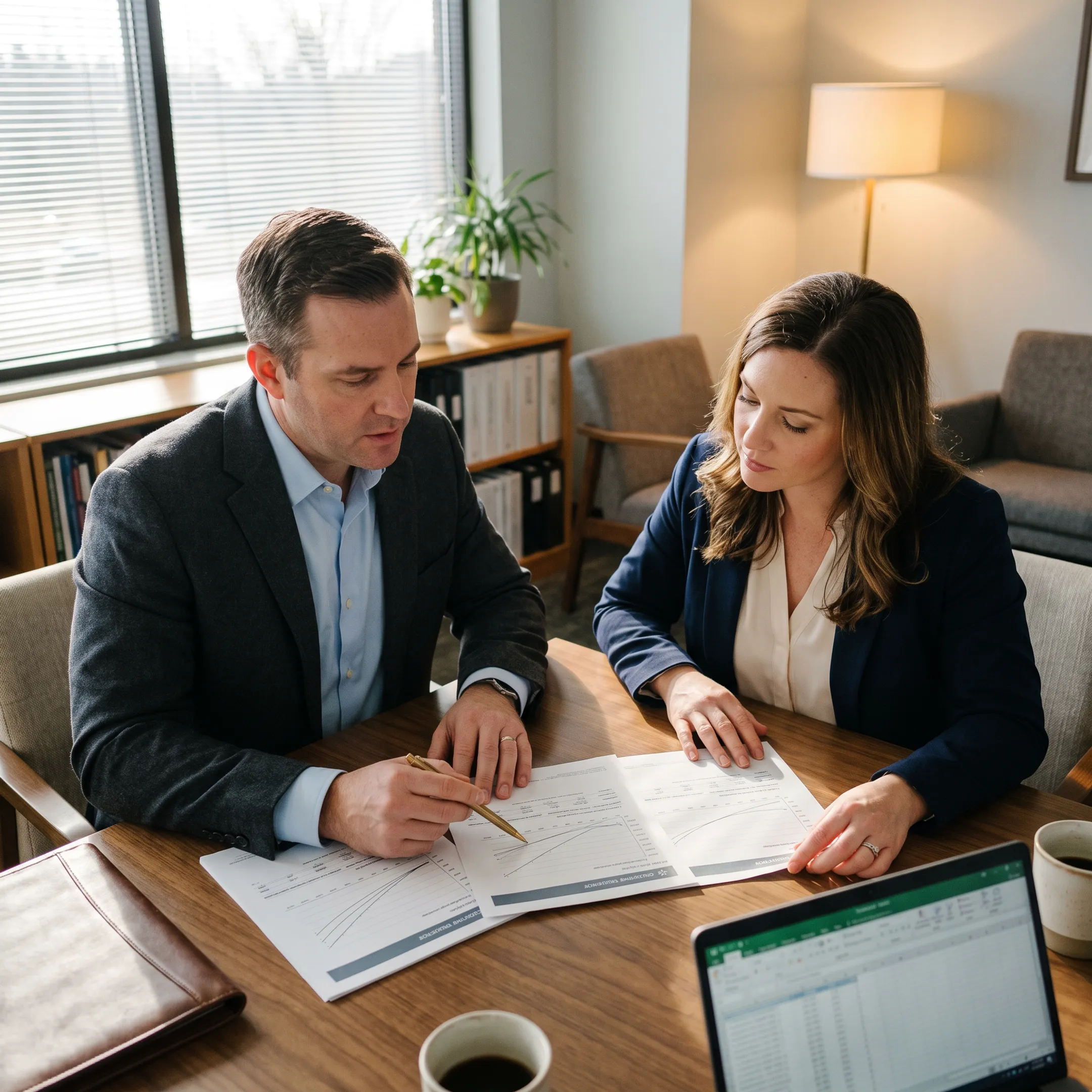 Chiropractic practice owner discussing IUL policy design with an insurance advisor