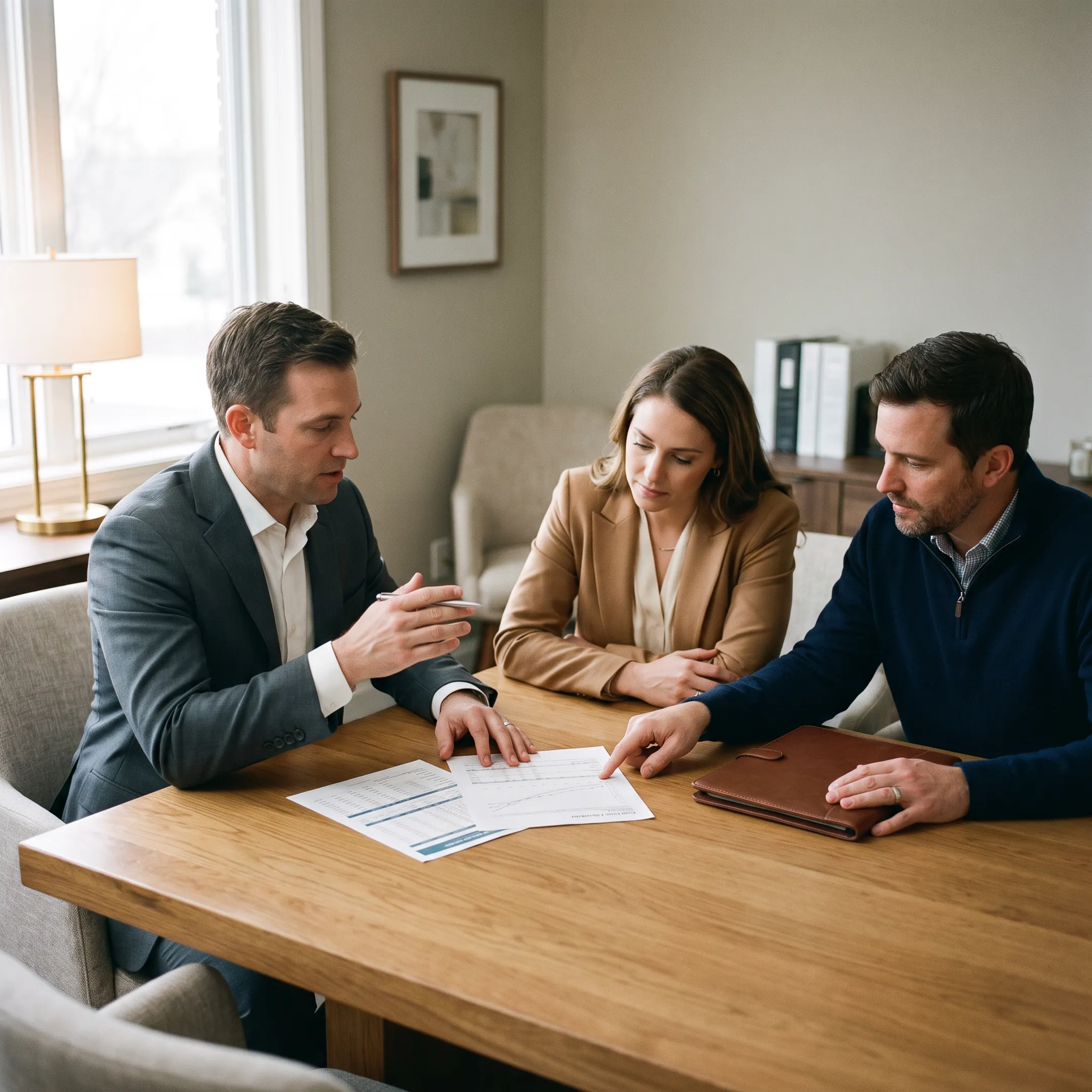 Financial professional explaining IUL policy features to a couple