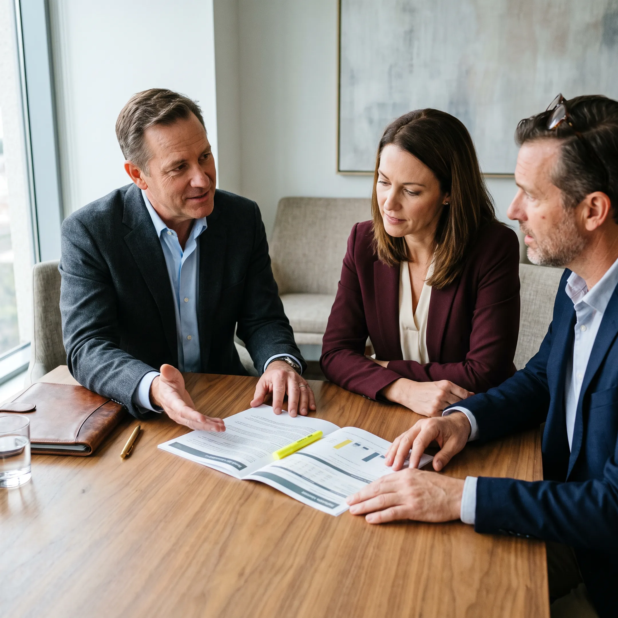 Financial advisor explaining IUL policy features to a couple