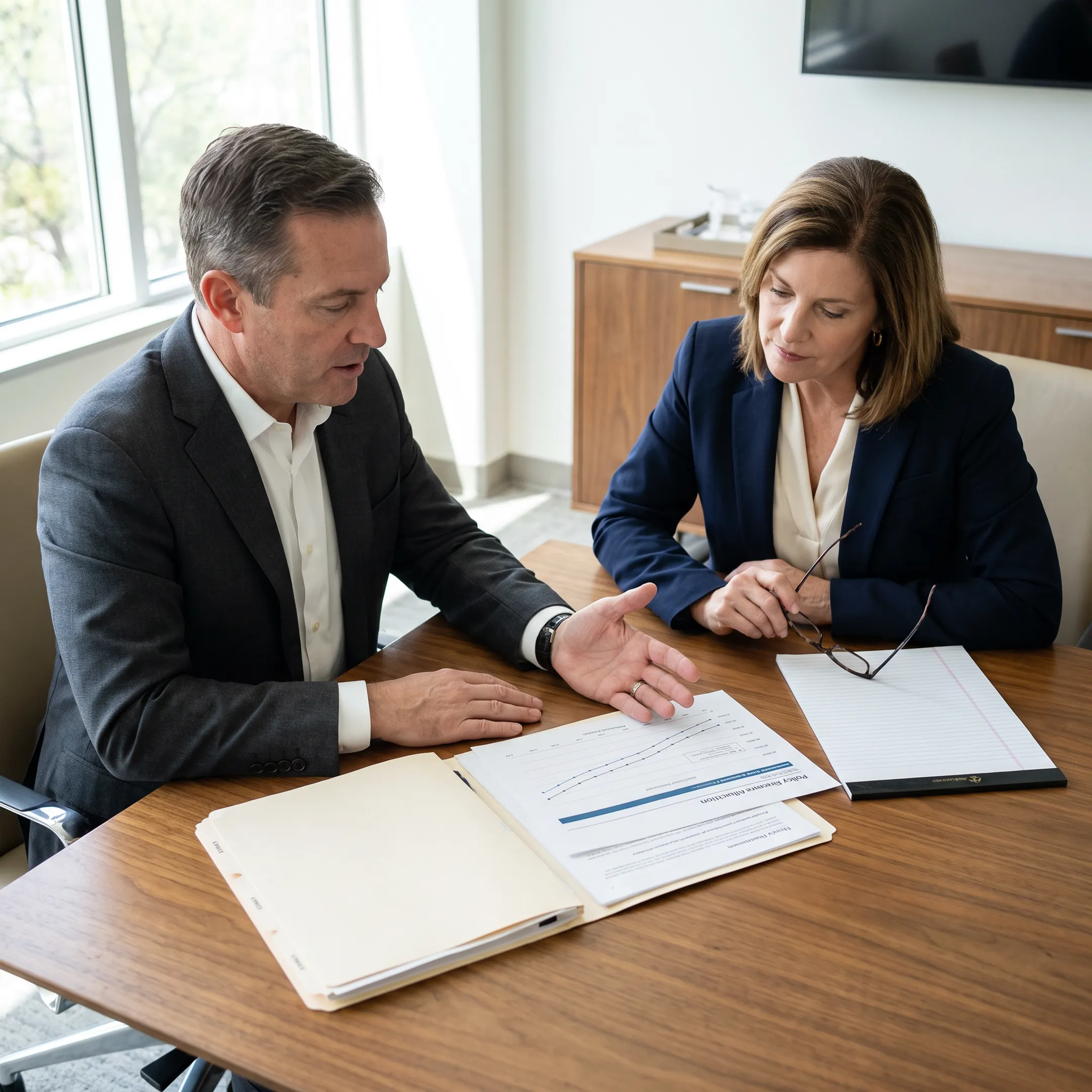 Wealth advisor explaining PPLI policy design to an investor