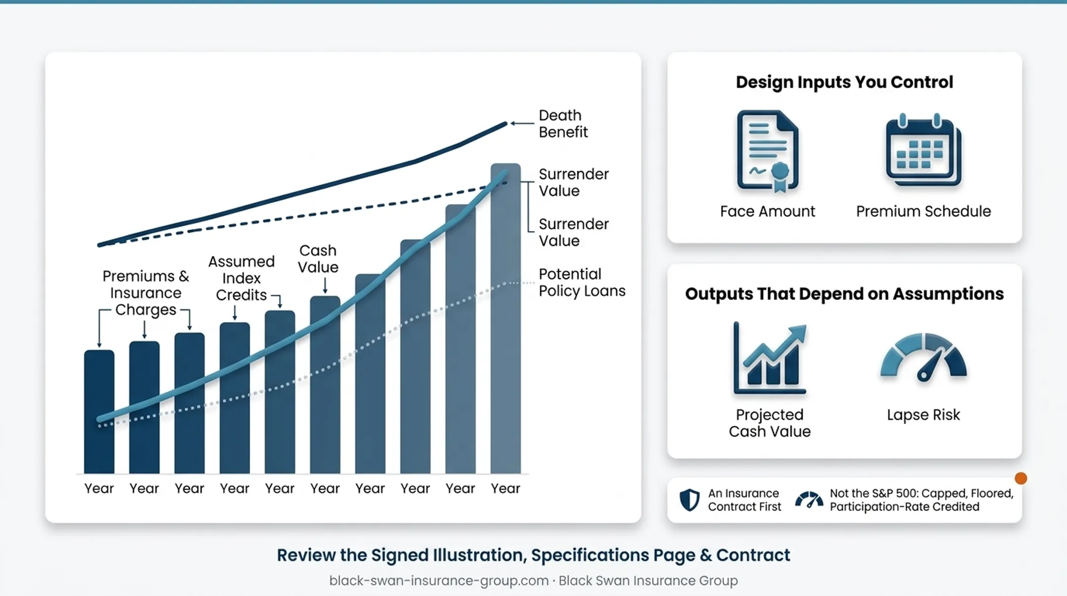 IUL chart inputs crediting assumptions outputs and validation documents
