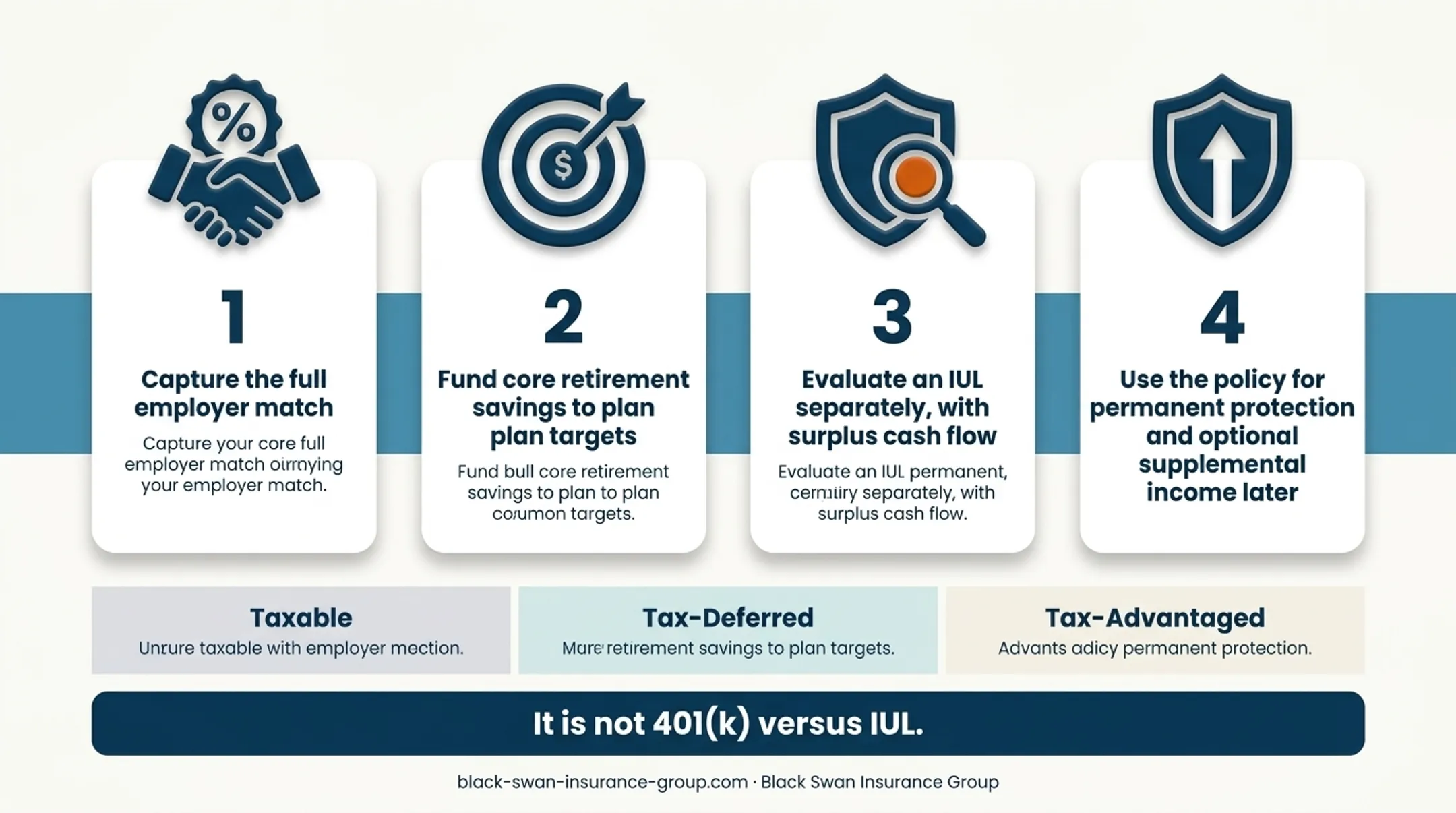 Four-step strategy combining 401k savings with IUL protection