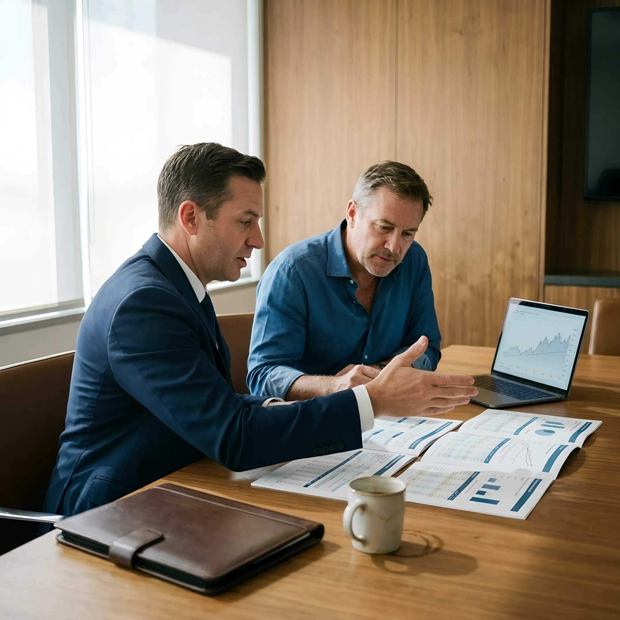 Advisor explaining IUL cash value planning to a business owner
