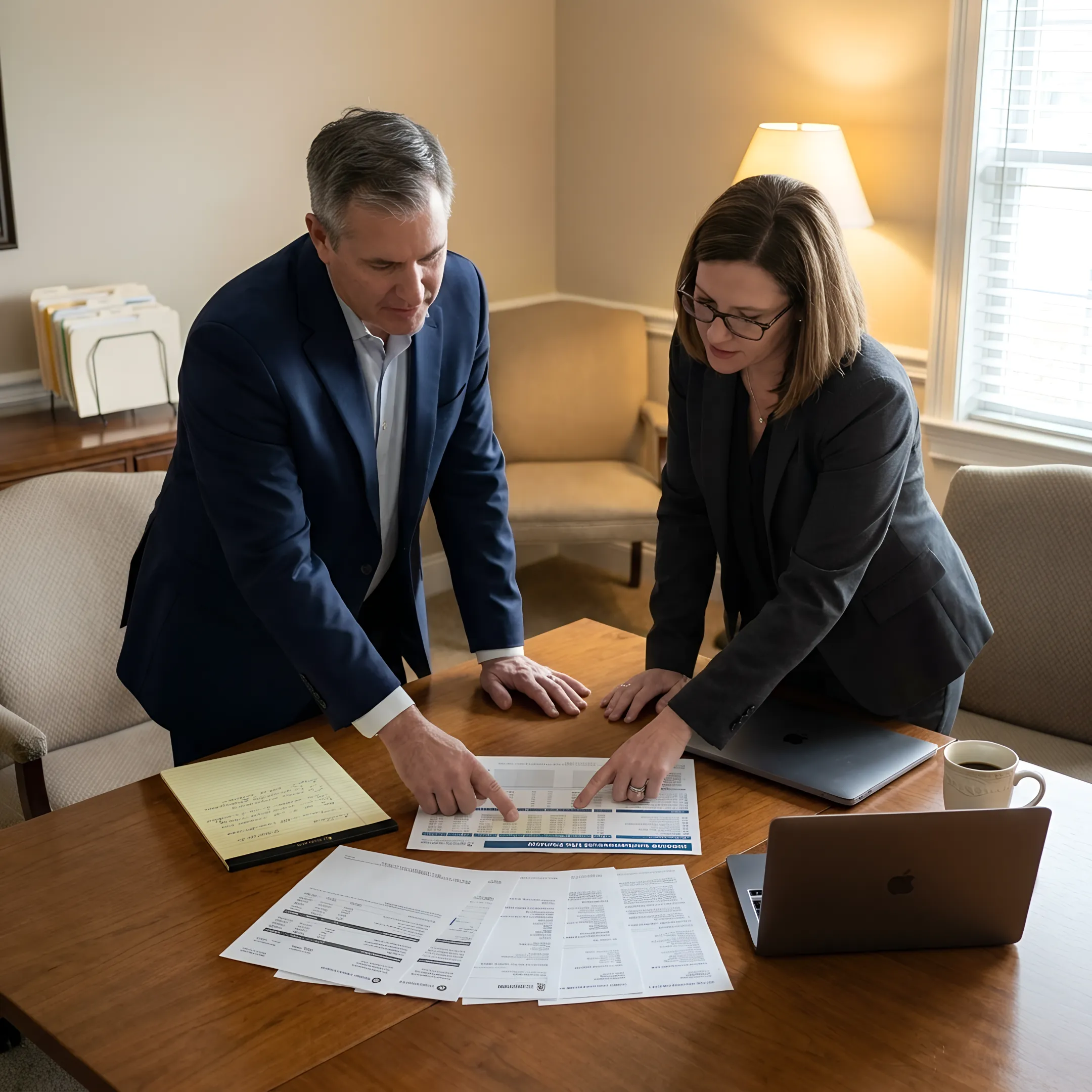 Accountant comparing IUL policy illustrations and retirement strategies