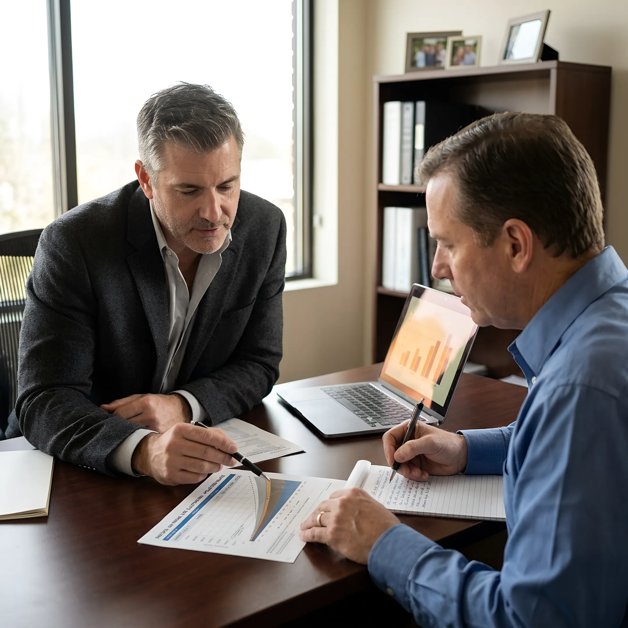 Client and advisor reviewing IUL strategy options and policy illustrations
