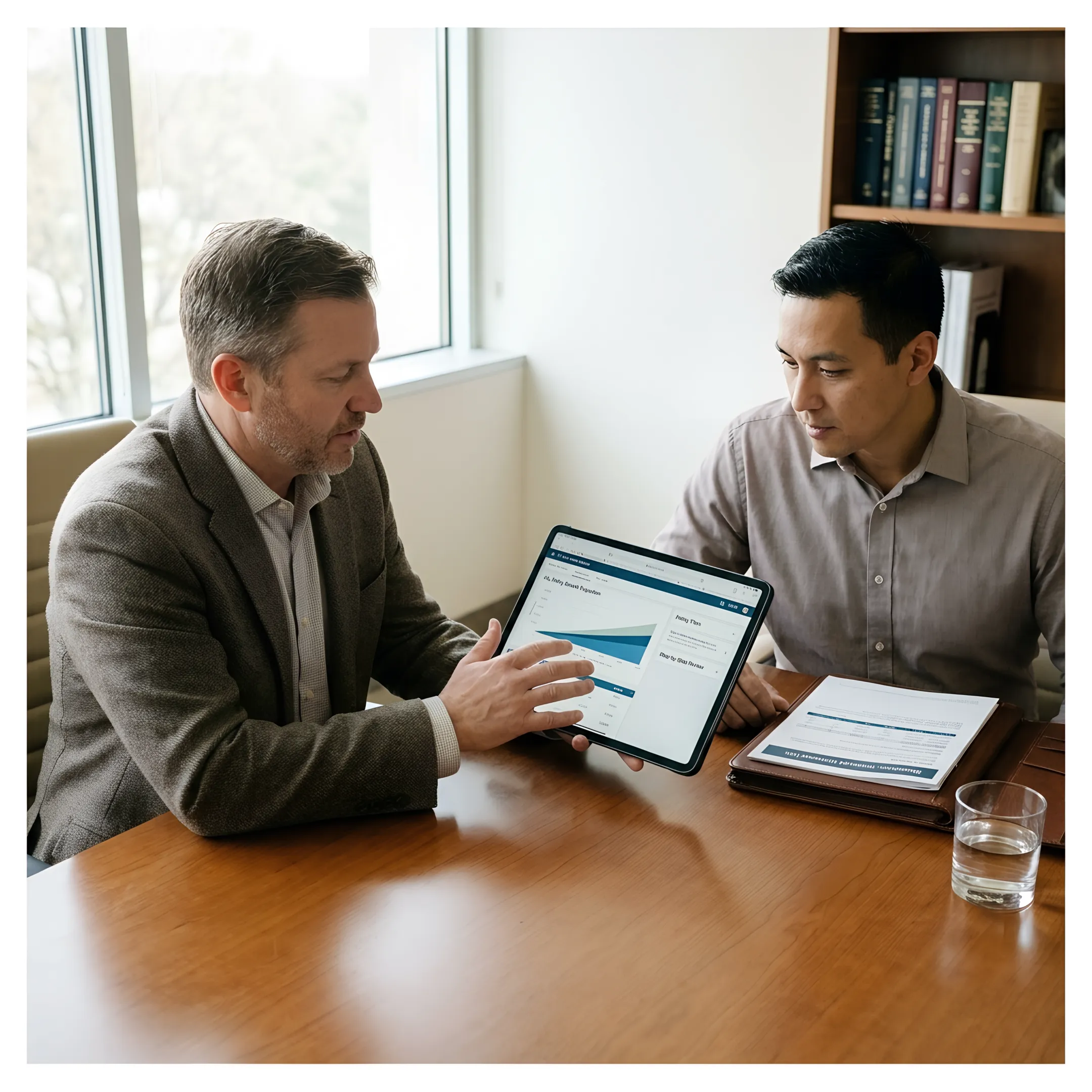 Insurance specialist presenting personalized policy steps to client