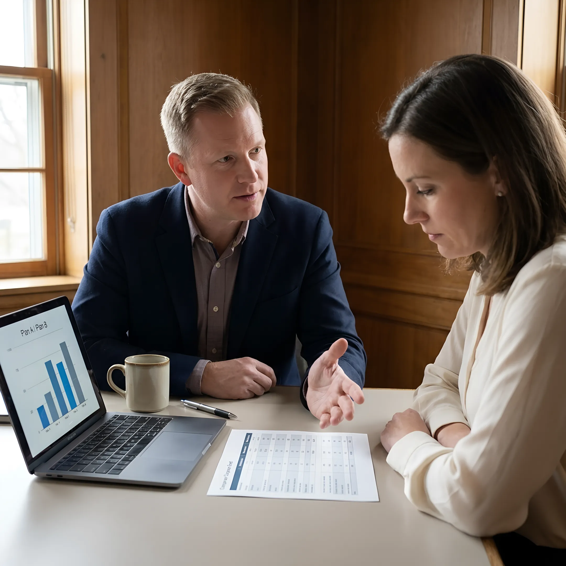 Insurance advisor comparing small business health plans with business owner