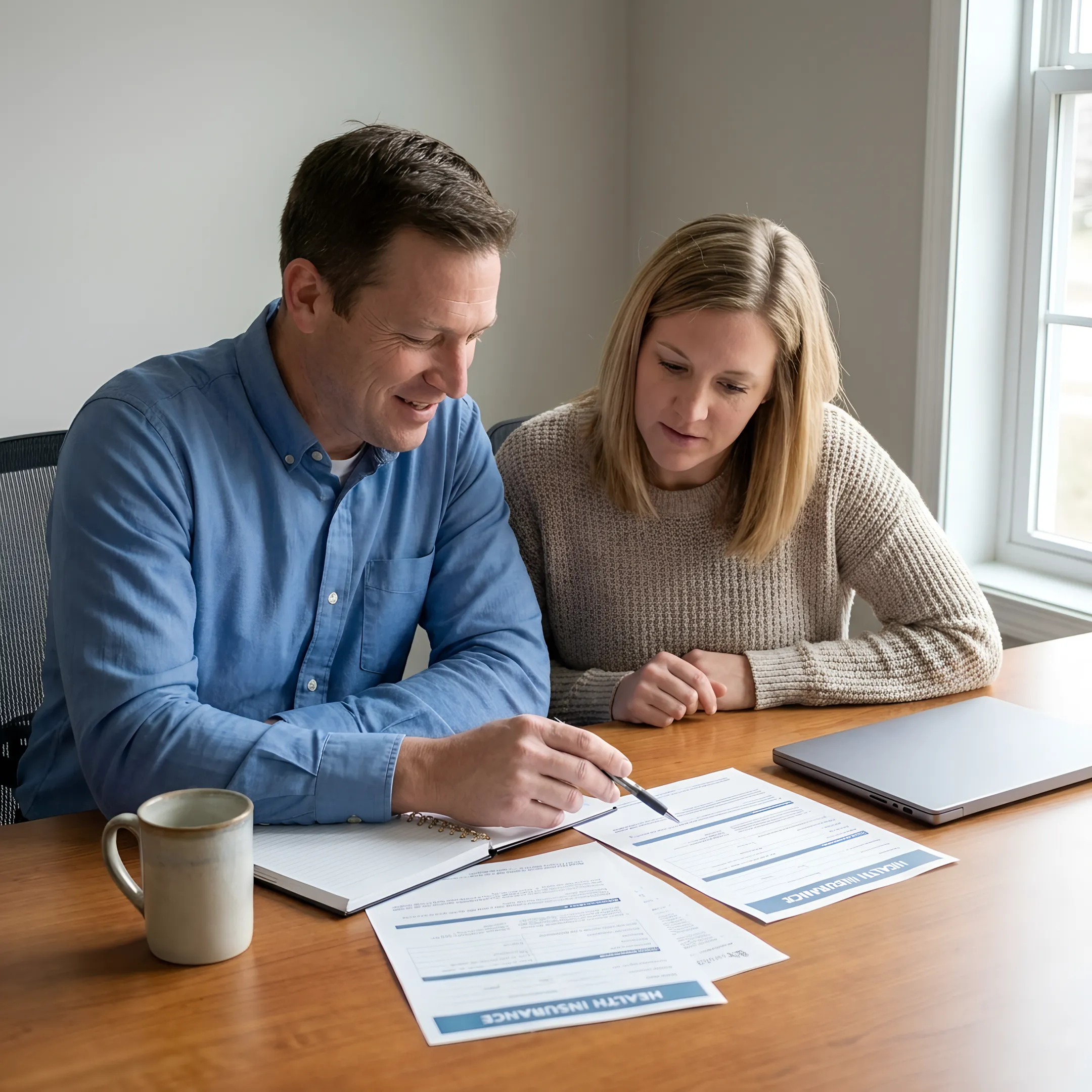 Blake reviewing health plan options with a client