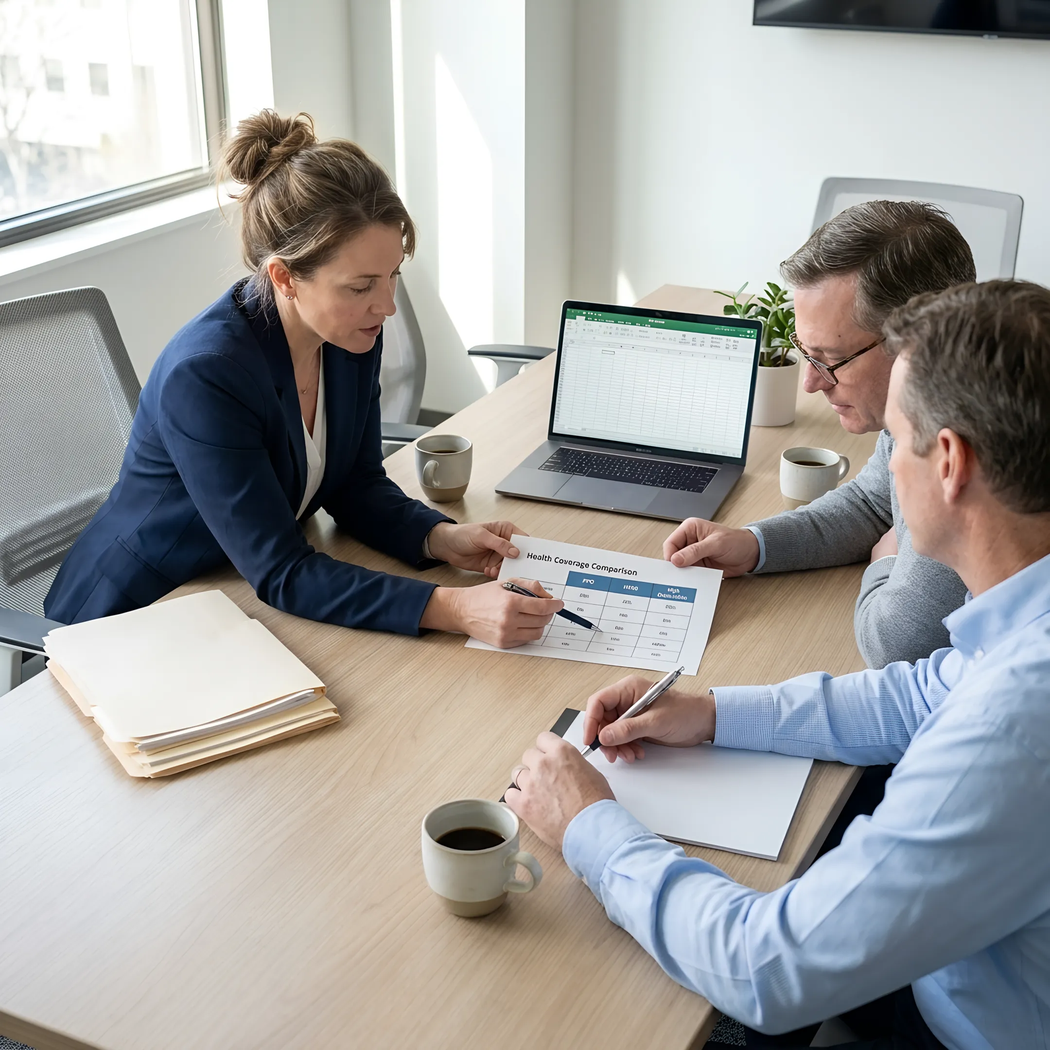 Insurance advisor comparing coverage options for a staffing agency