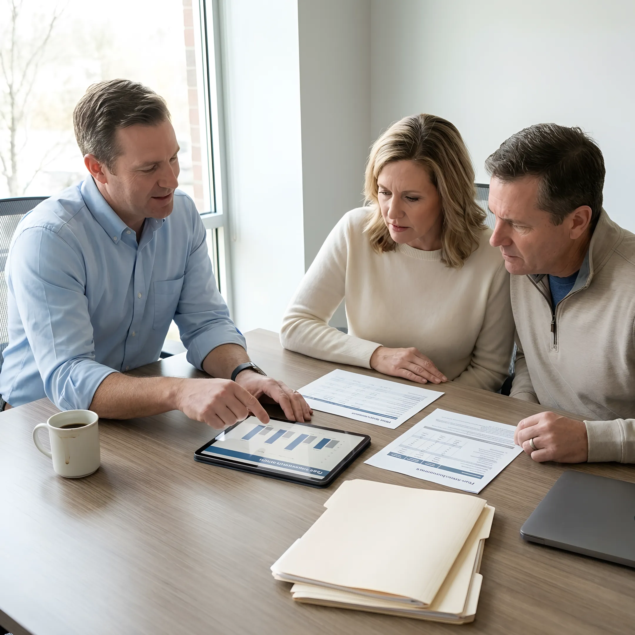 Advisor explaining health coverage choices to a couple