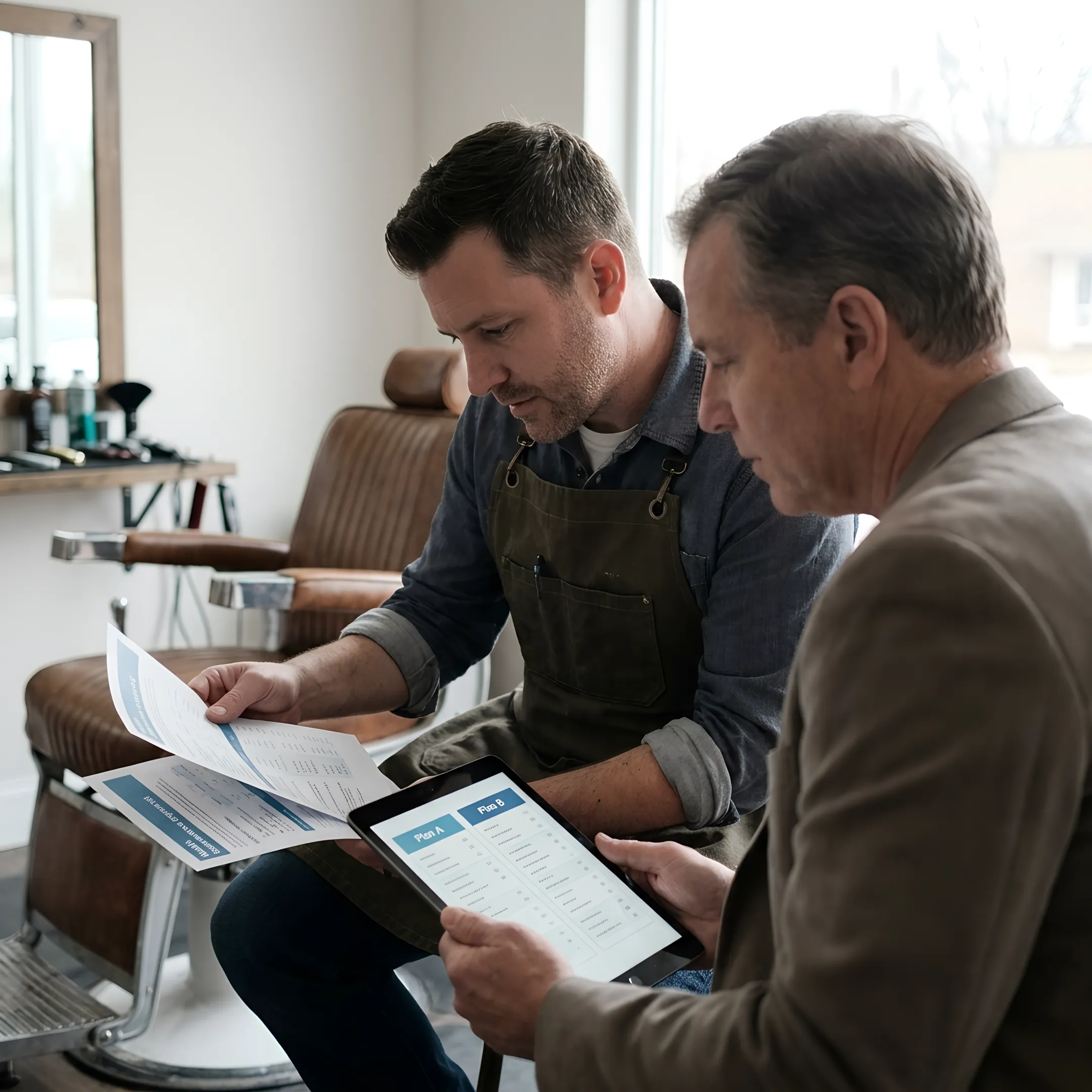 Barber discussing personalized coverage options