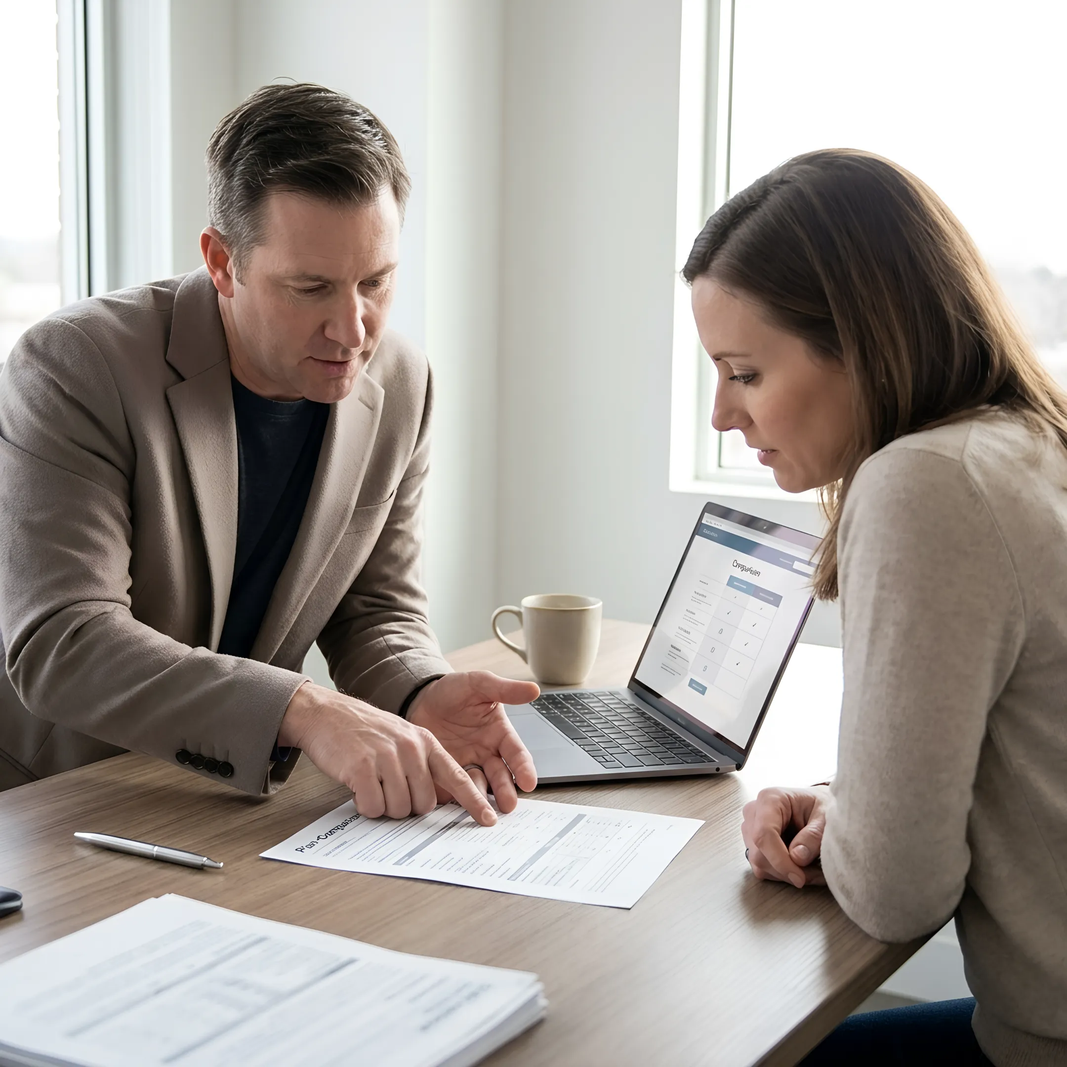 Advisor explaining health insurance plan comparisons to an individual